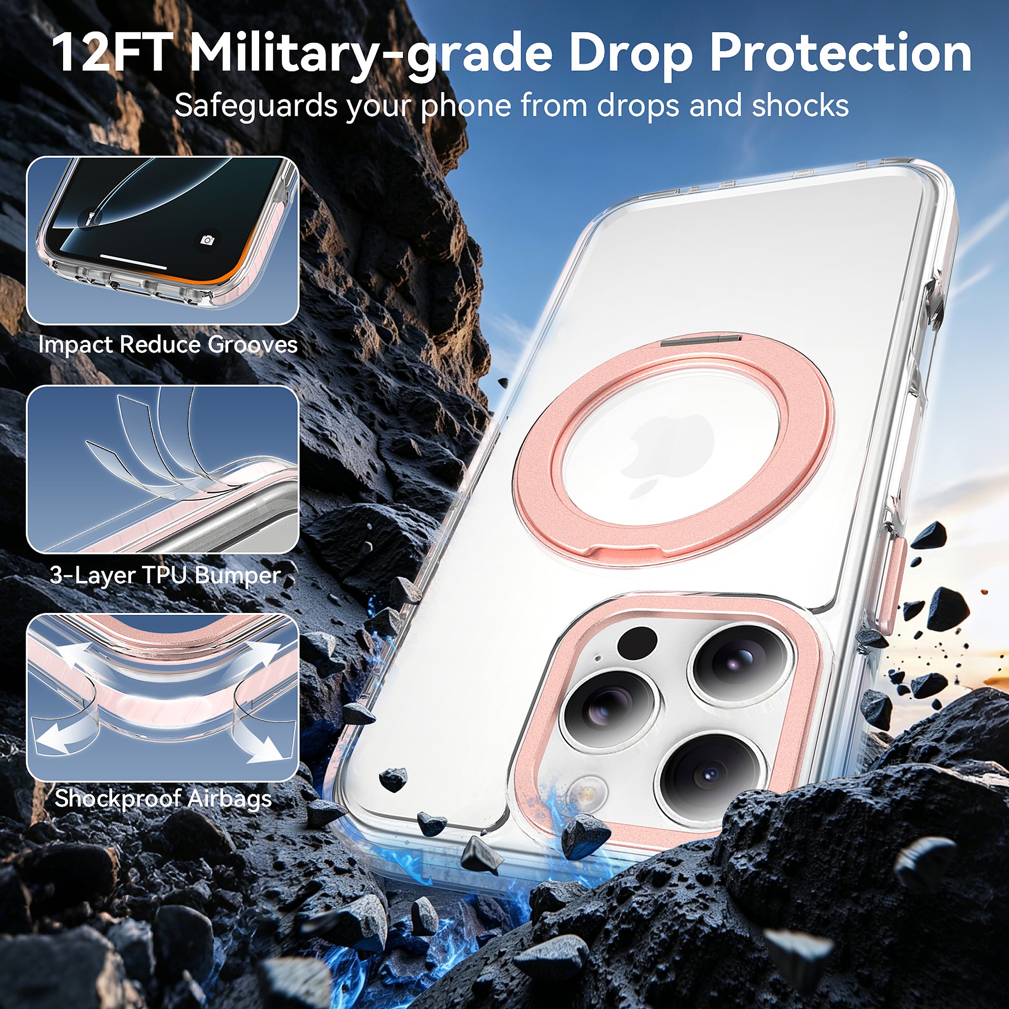 SendaFit Iridescent Clear 360° Stand Case for iPhone 16 Pro Max detail 19