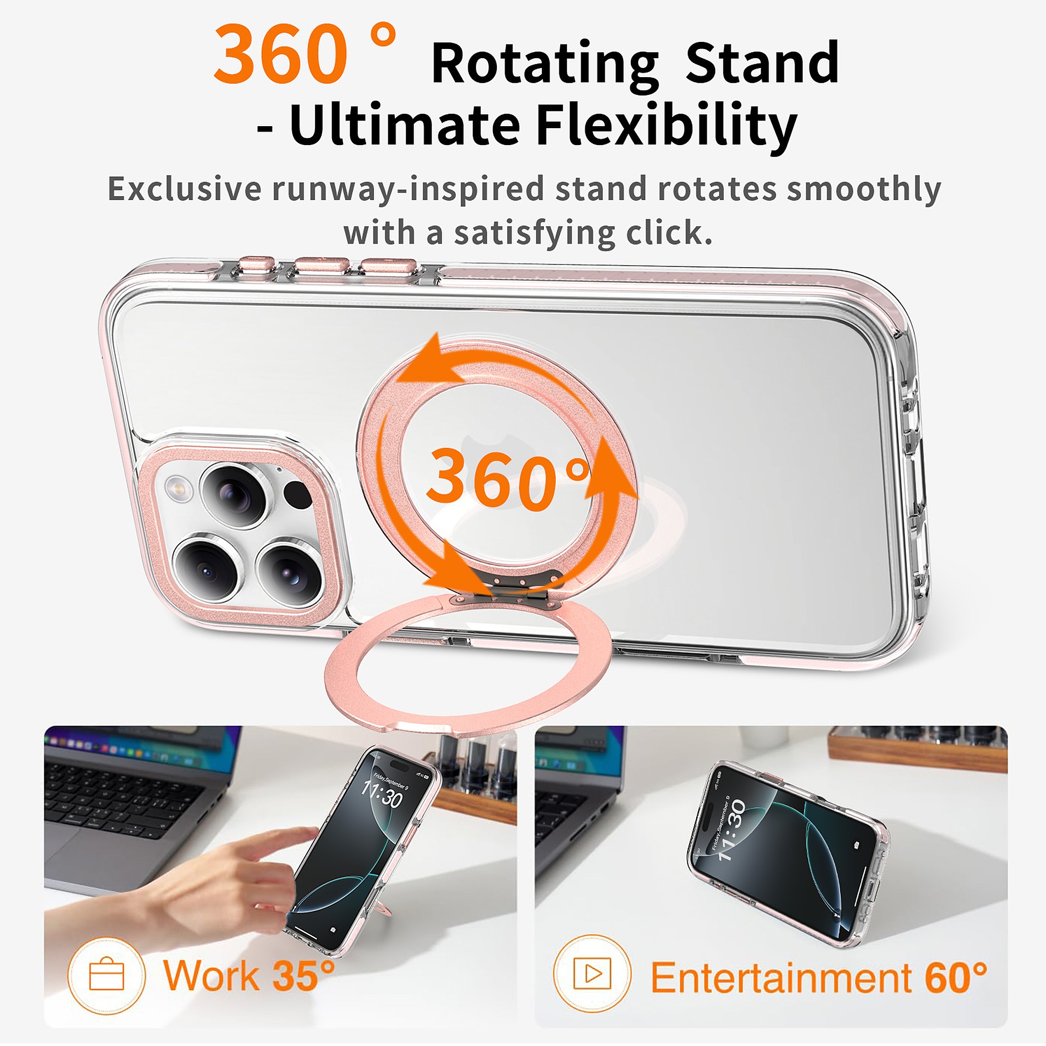 SendaFit Iridescent Clear 360° Stand Case for iPhone 16 Pro Max detail 20