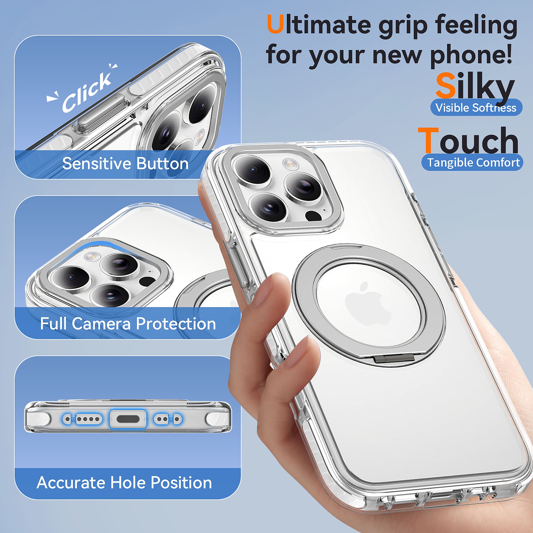 SendaFit Iridescent Clear 360° Stand Case for iPhone 16 Pro Max detail 23