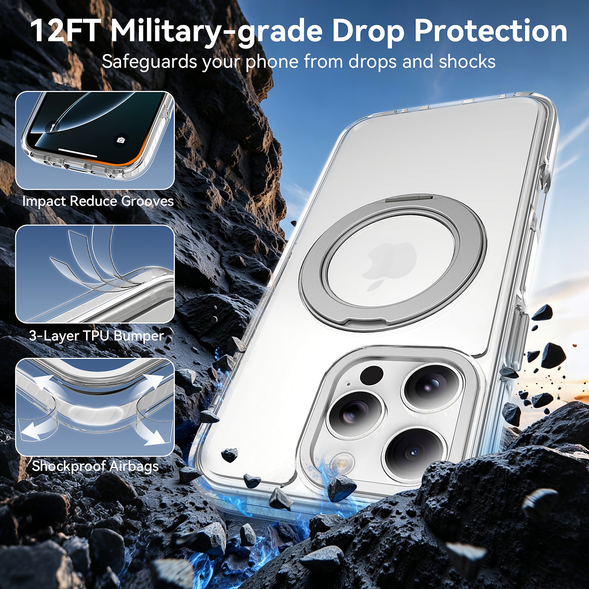 SendaFit Iridescent Clear 360° Stand Case for iPhone 16 Pro Max detail 25