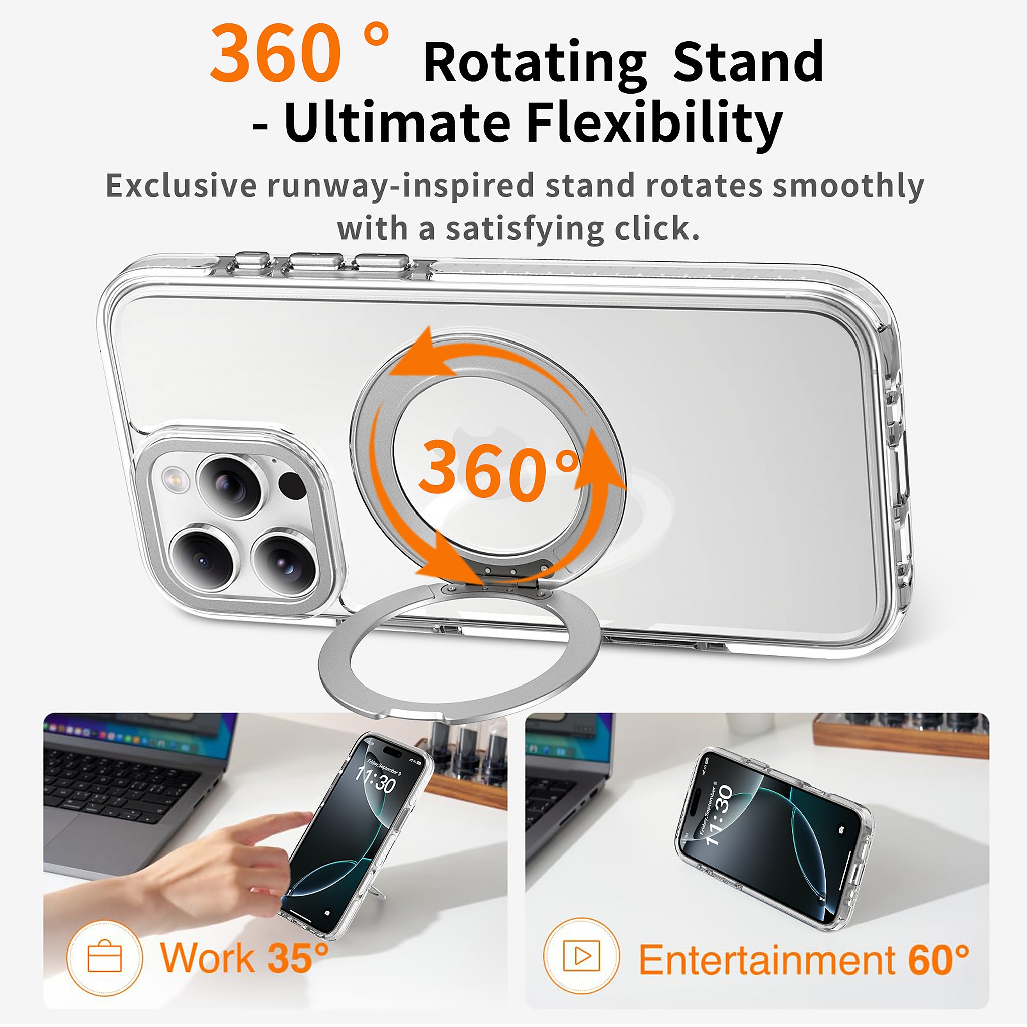 SendaFit Iridescent Clear 360° Stand Case for iPhone 16 Pro Max detail 26