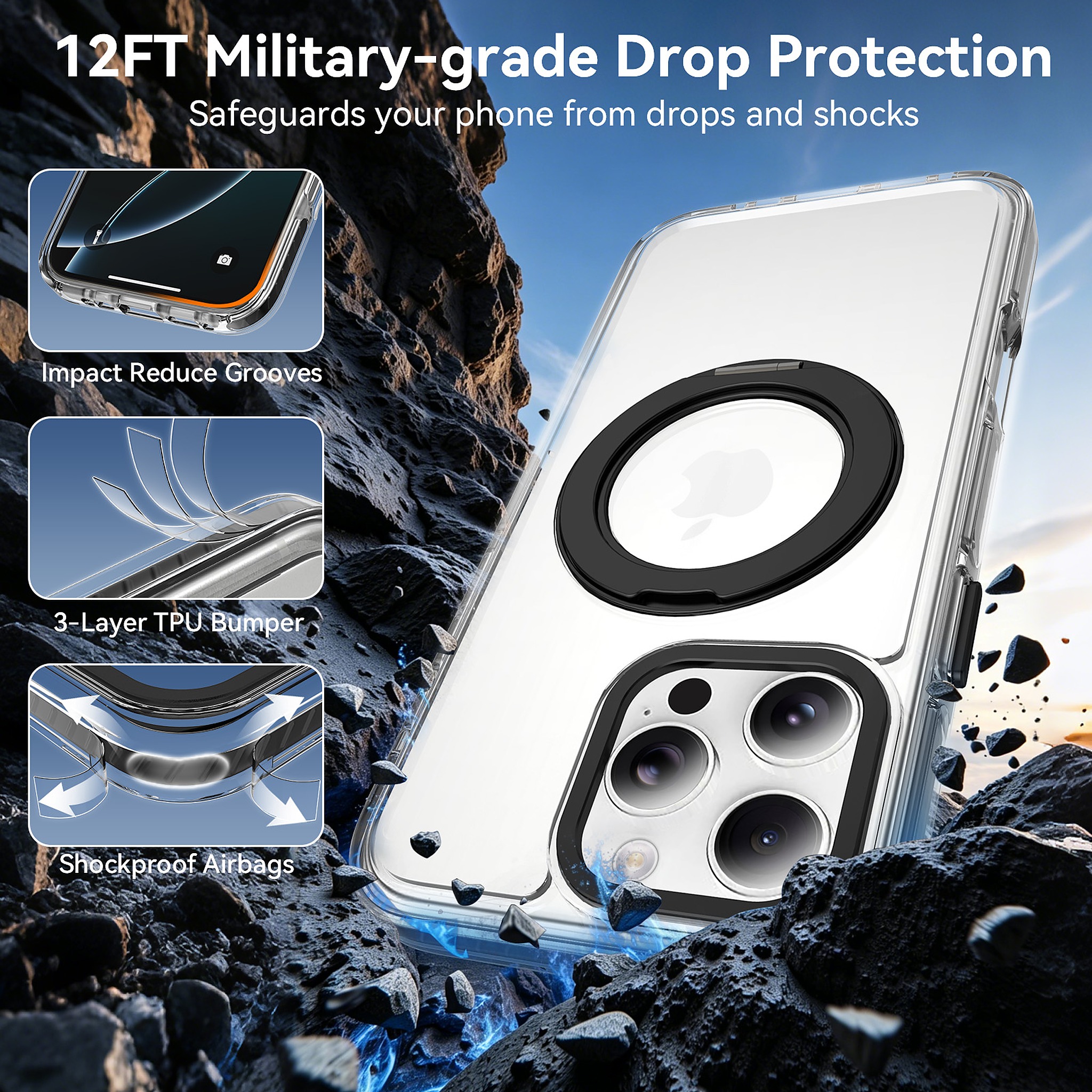 SendaFit Iridescent Clear 360° Stand Case for iPhone 16 Pro Max detail 28
