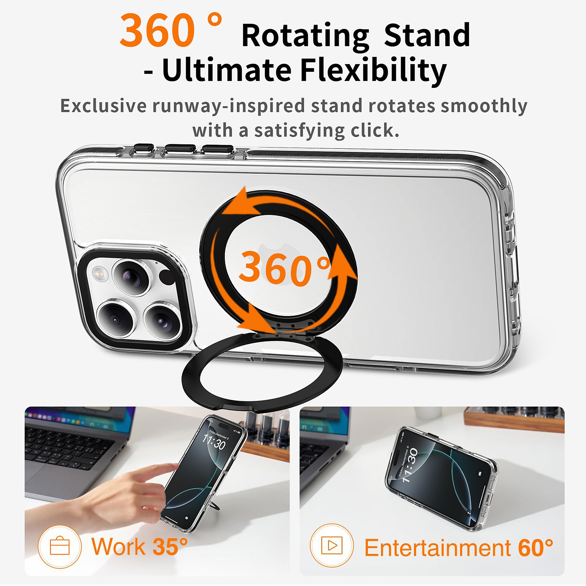 SendaFit Iridescent Clear 360° Stand Case for iPhone 16 Pro Max detail 29