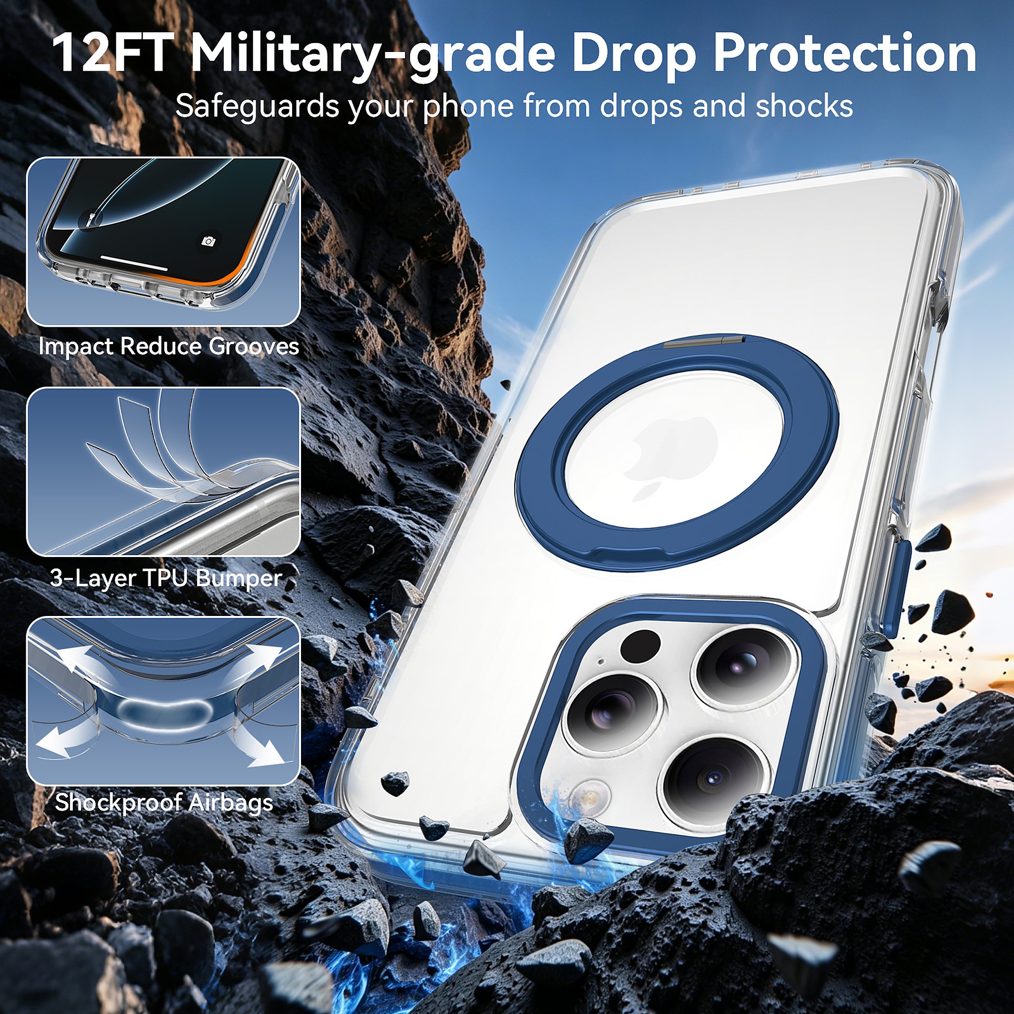 SendaFit Iridescent Clear 360° Stand Case for iPhone 16 Pro Max detail 3