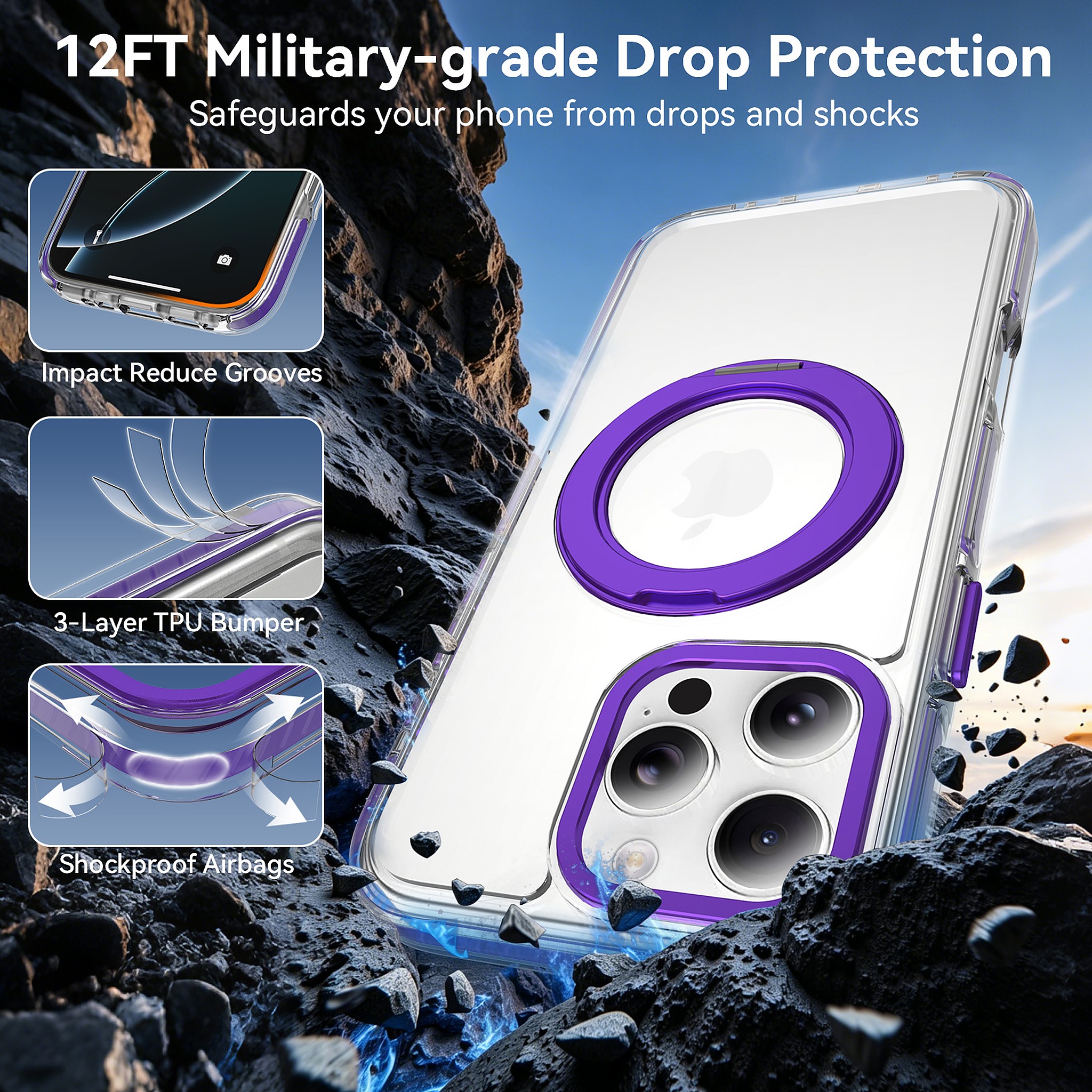 SendaFit Iridescent Clear 360° Stand Case for iPhone 16 Pro Max detail 8