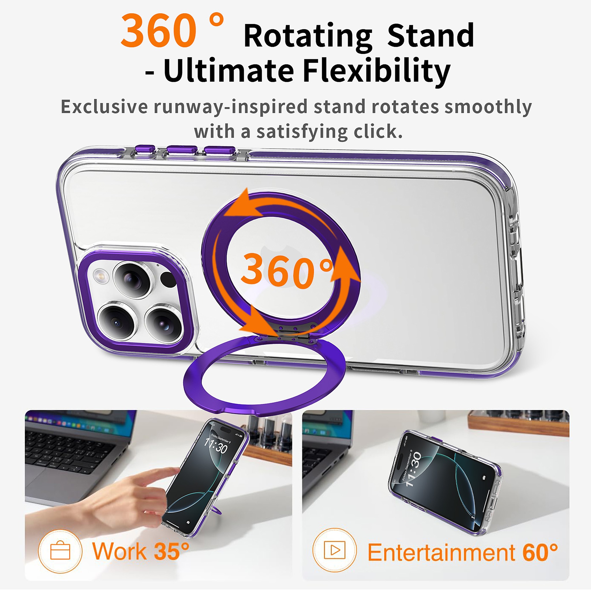 SendaFit Iridescent Clear 360° Stand Case for iPhone 16 Pro Max detail 9