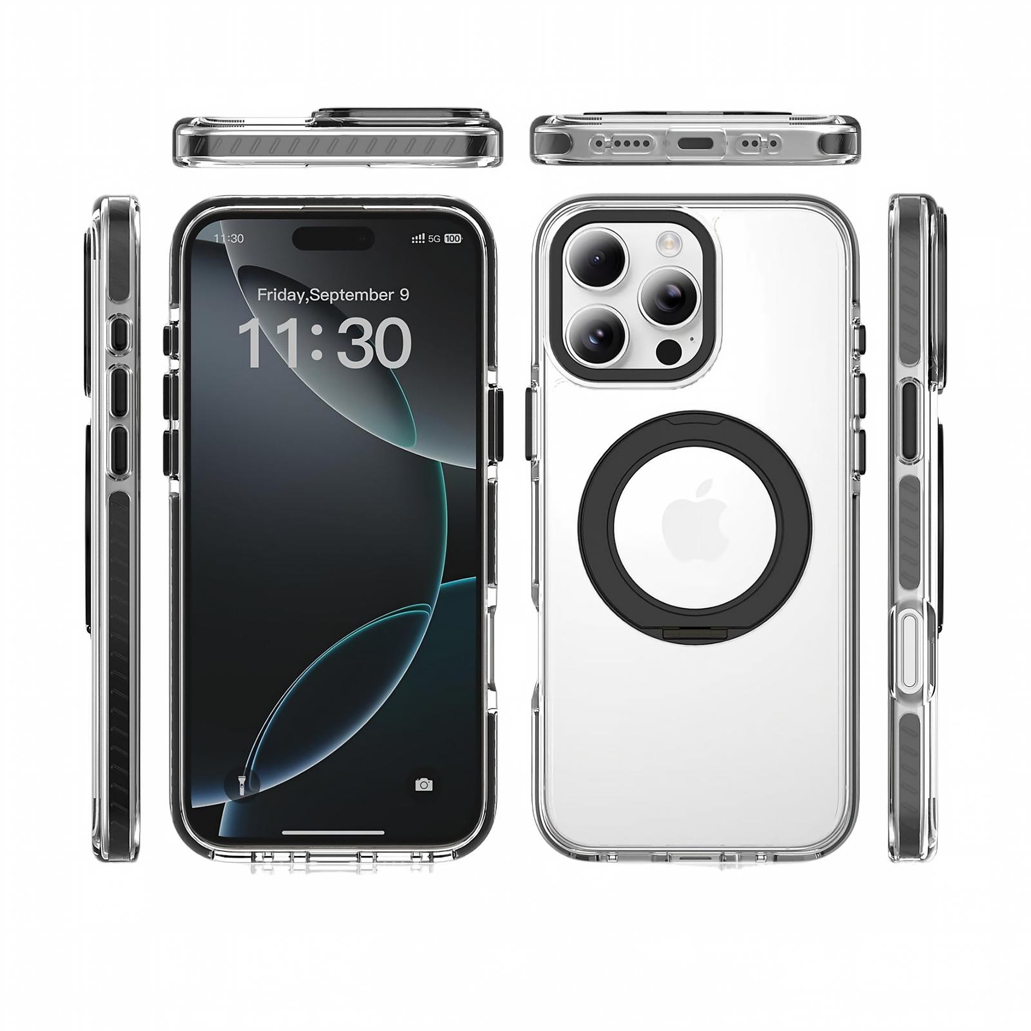 SendaFit Iridescent Clear 360° Stand Case for iPhone 16 Pro Max