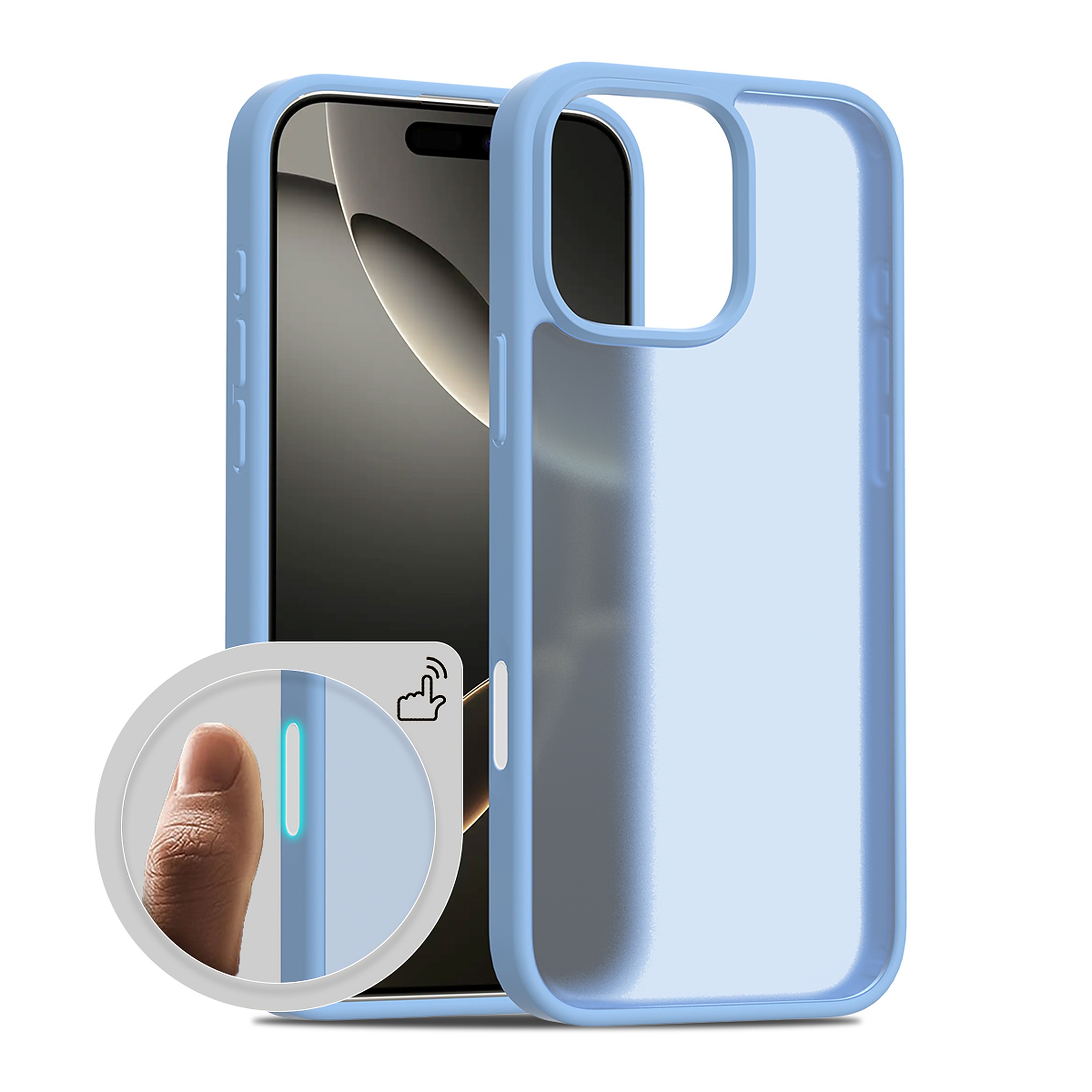 SendaFit Matte Skin-Feel Camera-Button Two-in-One Case for iPhone 16 Pro Max - Sierra Blue