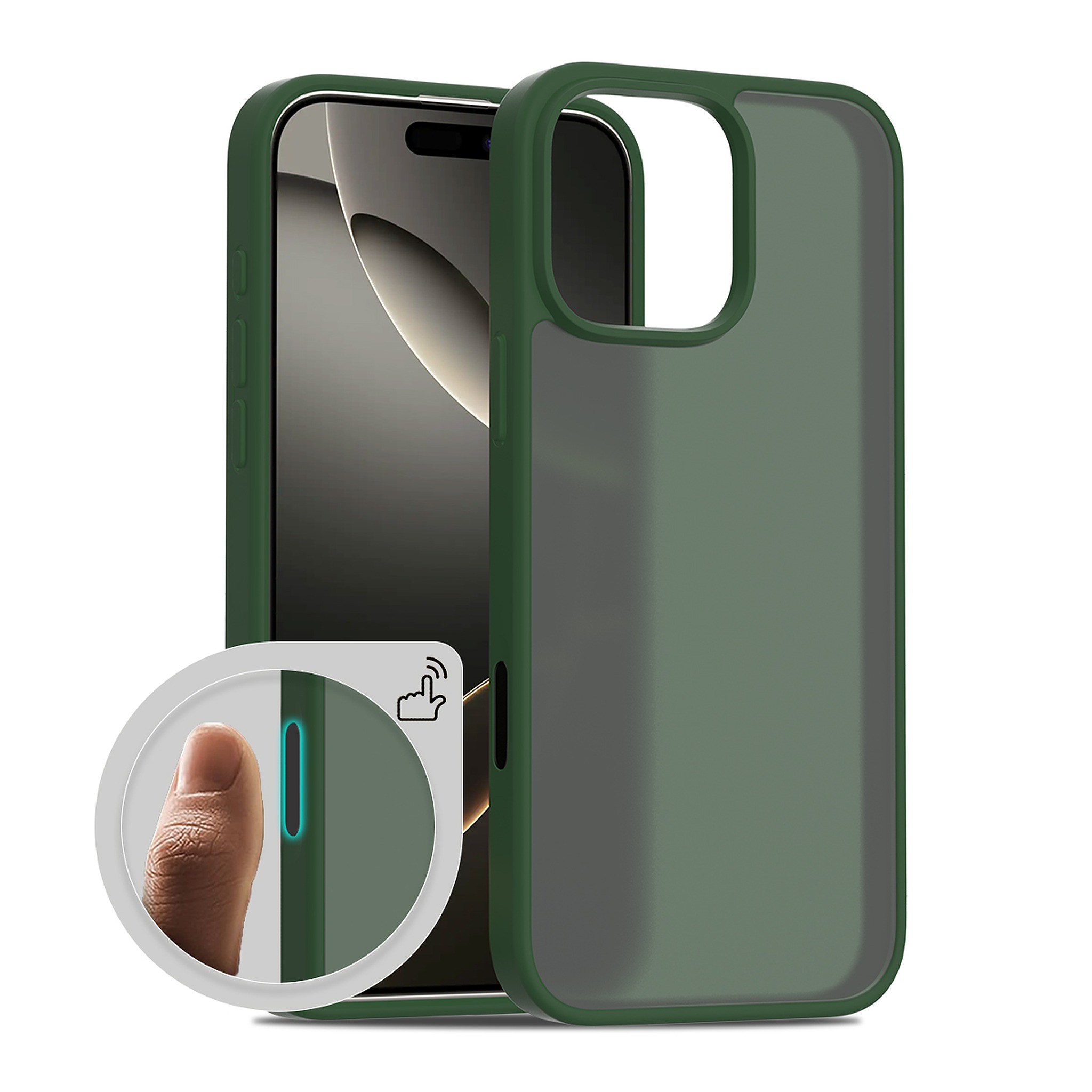 SendaFit Matte Skin-Feel Camera-Button Two-in-One Case for iPhone 16 Pro Max - Dark Green