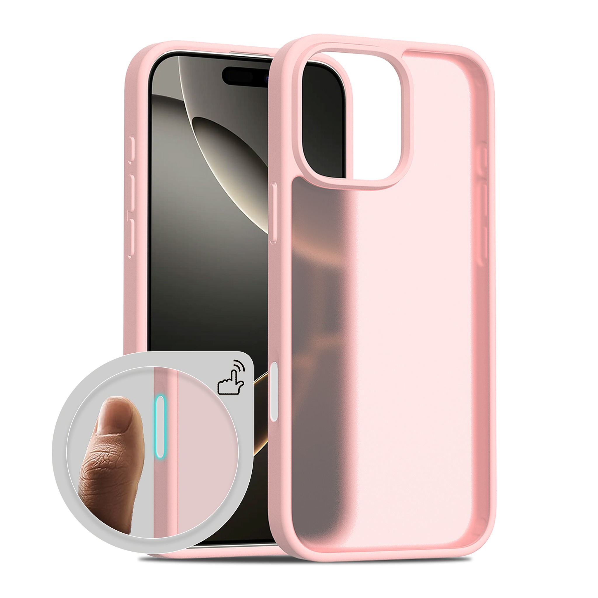 SendaFit Matte Skin-Feel Camera-Button Two-in-One Case for iPhone 16 Pro Max - Light Pink