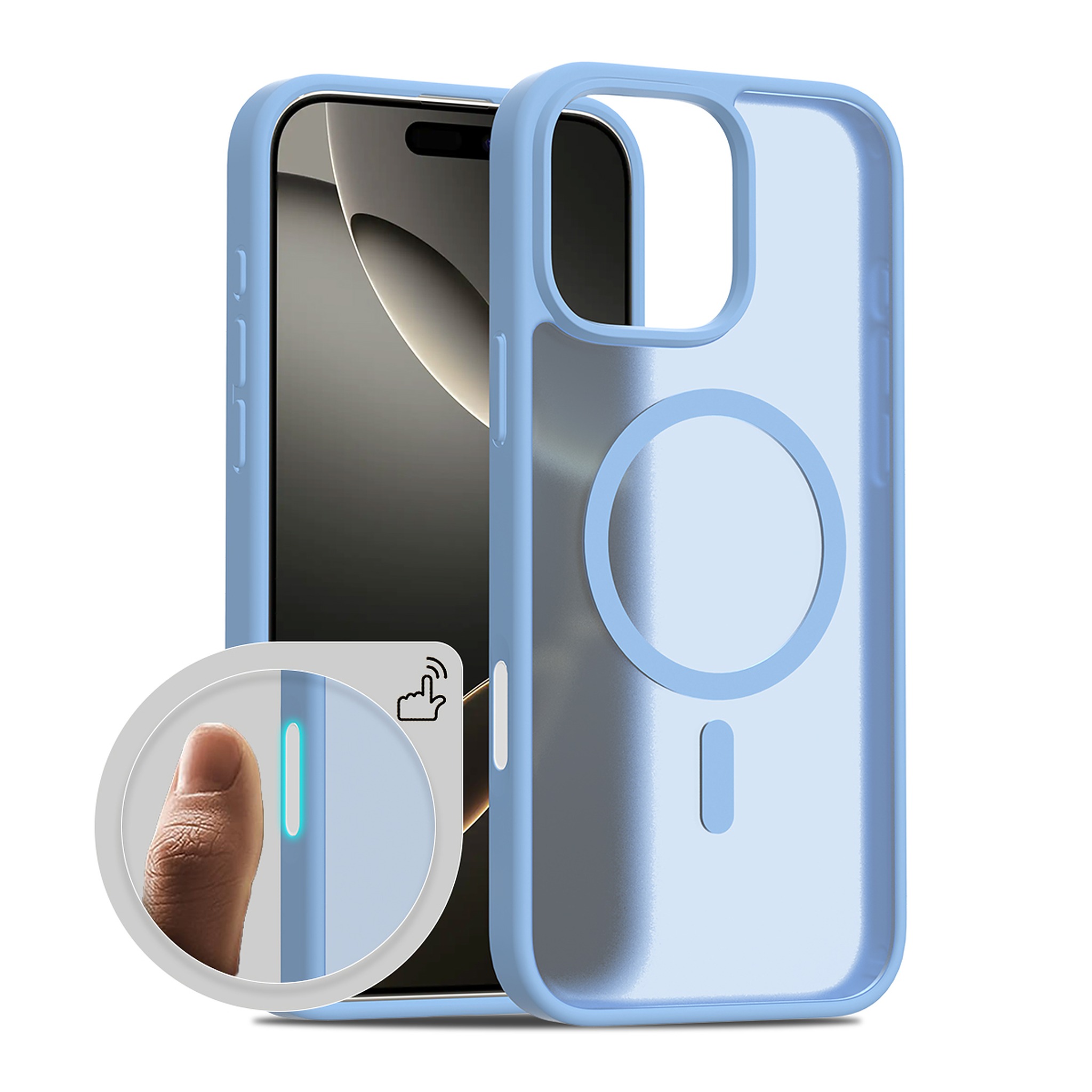 SendaFit Matte Skin-Feel Camera-Button Two-in-One MagSafe Case for iPhone 16 Pro Max - Sierra Blue