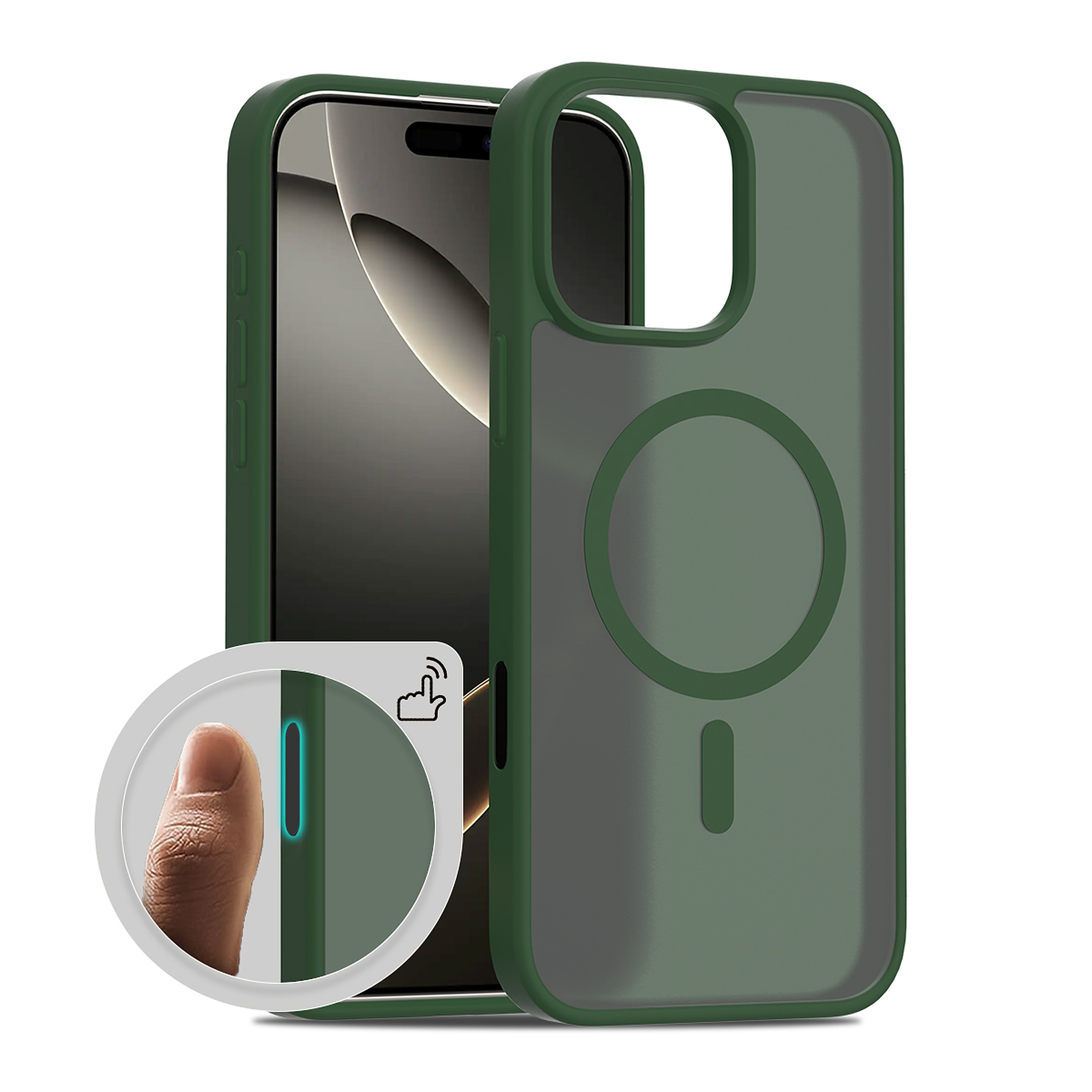 SendaFit Matte Skin-Feel Camera-Button Two-in-One MagSafe Case for iPhone 16 Pro Max - Dark Green