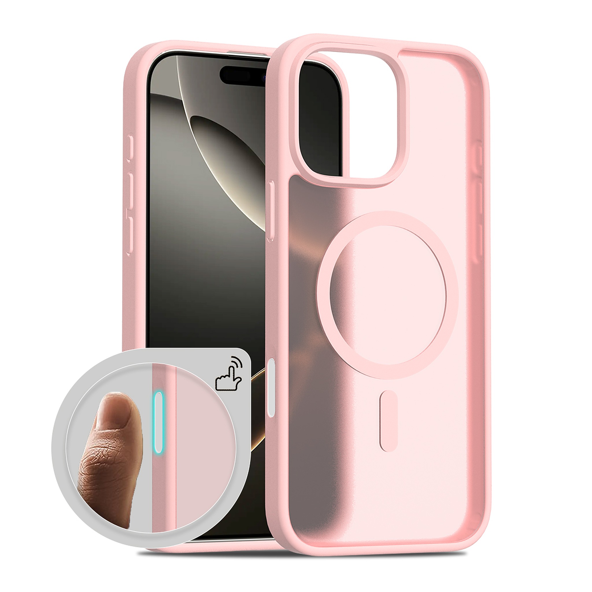 SendaFit Matte Skin-Feel Camera-Button Two-in-One MagSafe Case for iPhone 16 Pro Max - Light Pink
