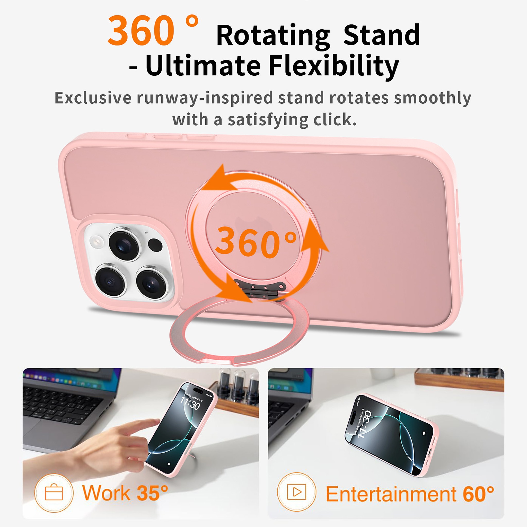 SendaFit Matte Skin-Feel 360° Stand Case for iPhone 16 Pro Max detail 12