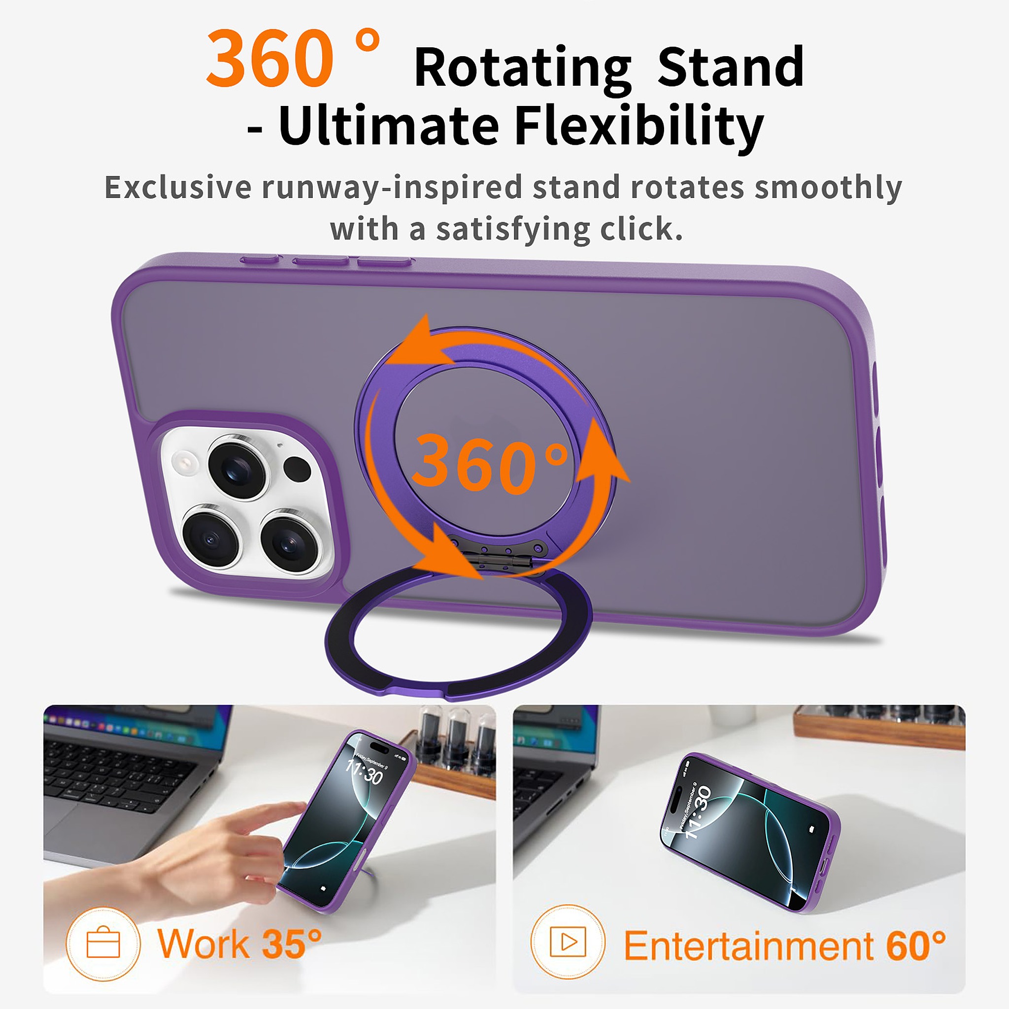 SendaFit Matte Skin-Feel 360° Stand Case for iPhone 16 Pro Max detail 2