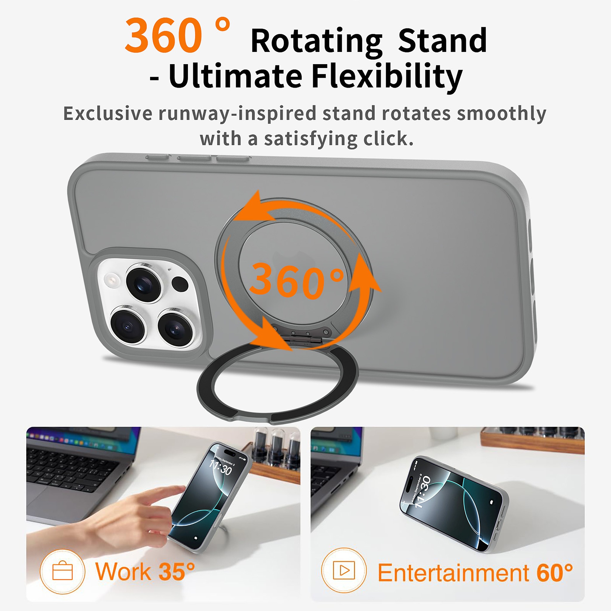 SendaFit Matte Skin-Feel 360° Stand Case for iPhone 16 Pro Max detail 23