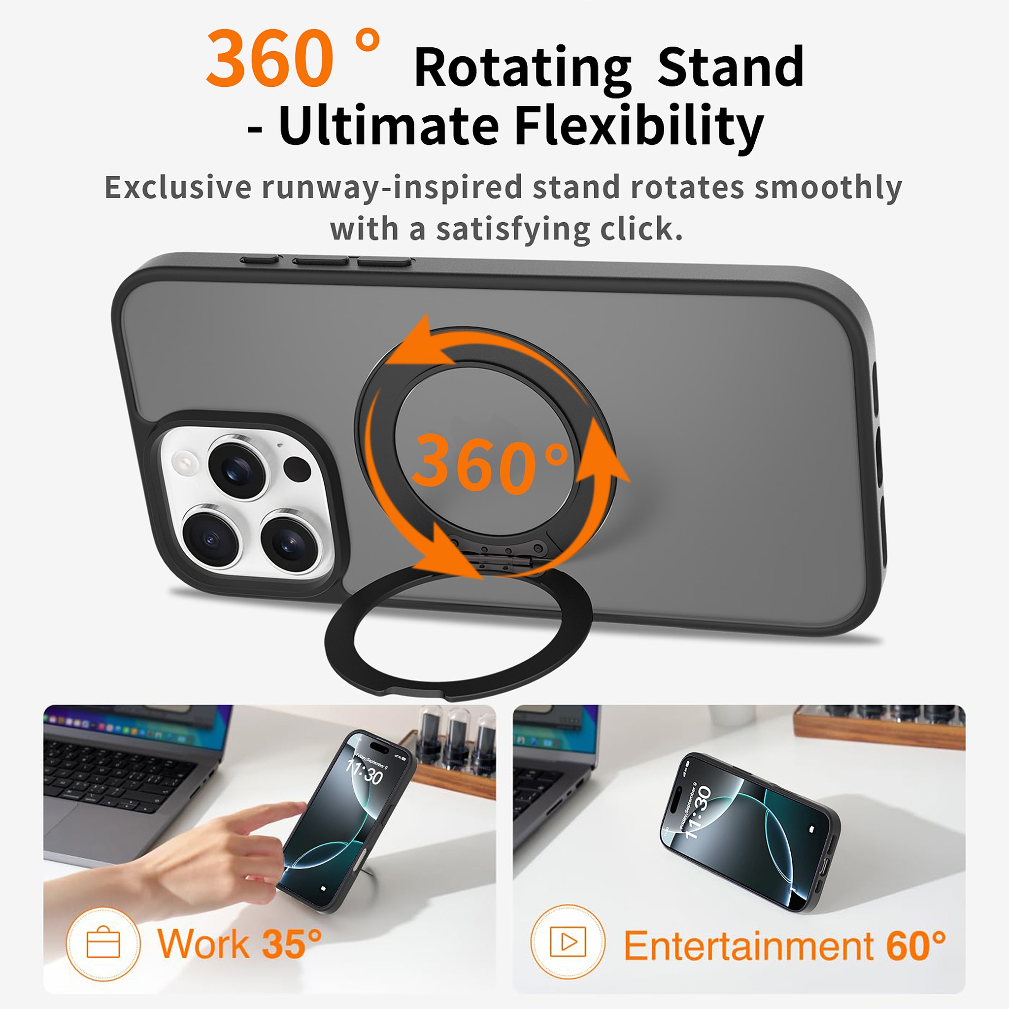 SendaFit Matte Skin-Feel 360° Stand Case for iPhone 16 Pro Max detail 27