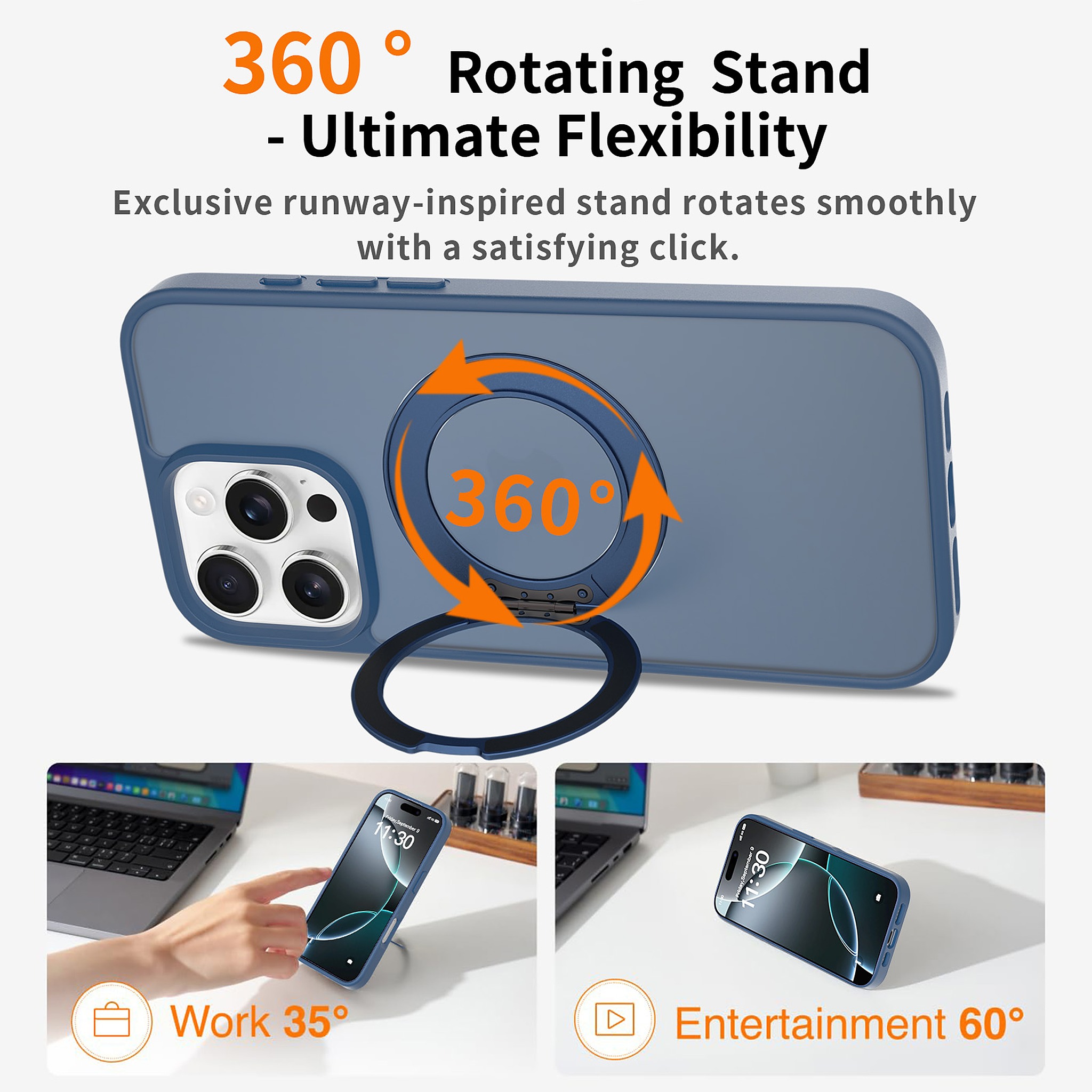 SendaFit Matte Skin-Feel 360° Stand Case for iPhone 16 Pro Max detail 7