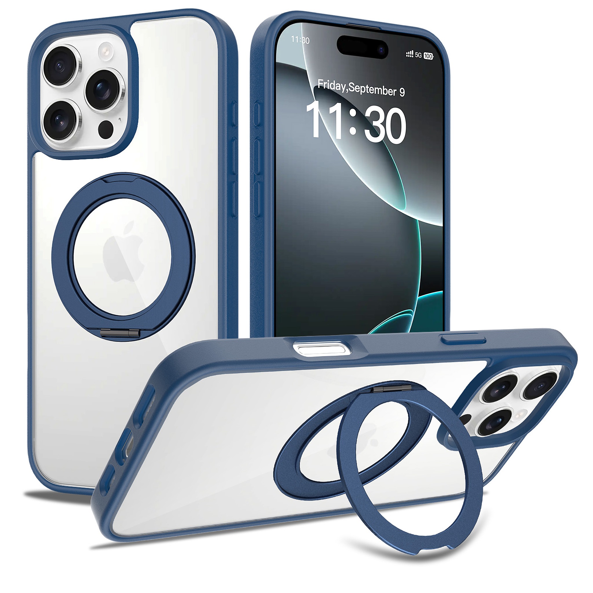 SendaFit Clear 360° Stand Case for iPhone 16 Pro Max - Royal Blue
