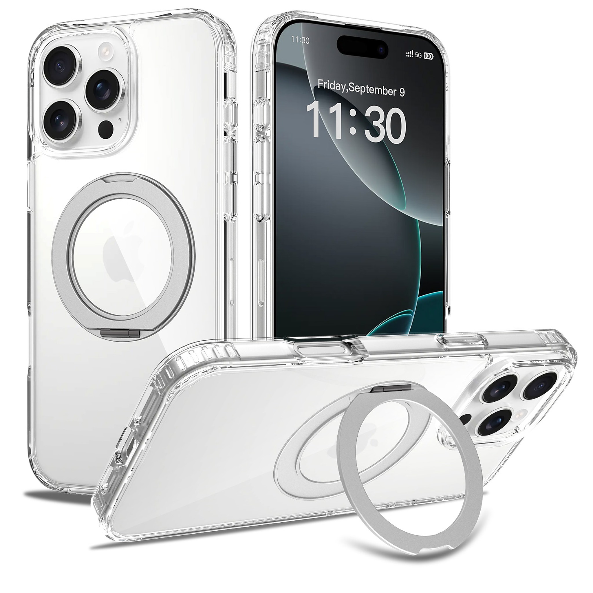 SendaFit Clear 360° Stand Case for iPhone 16 Pro Max - Transparent