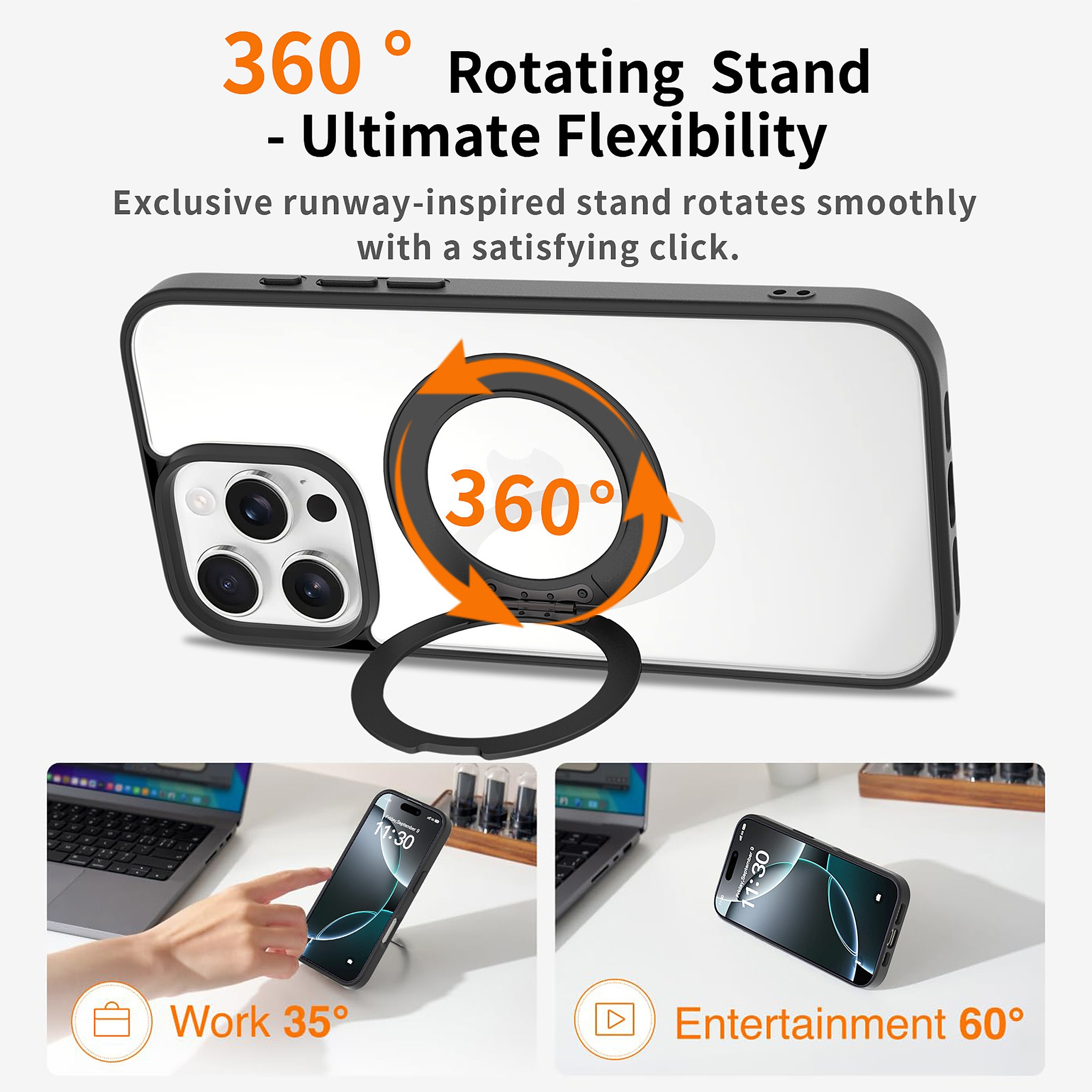 SendaFit Clear 360° Stand Case for iPhone 16 Pro Max detail 2