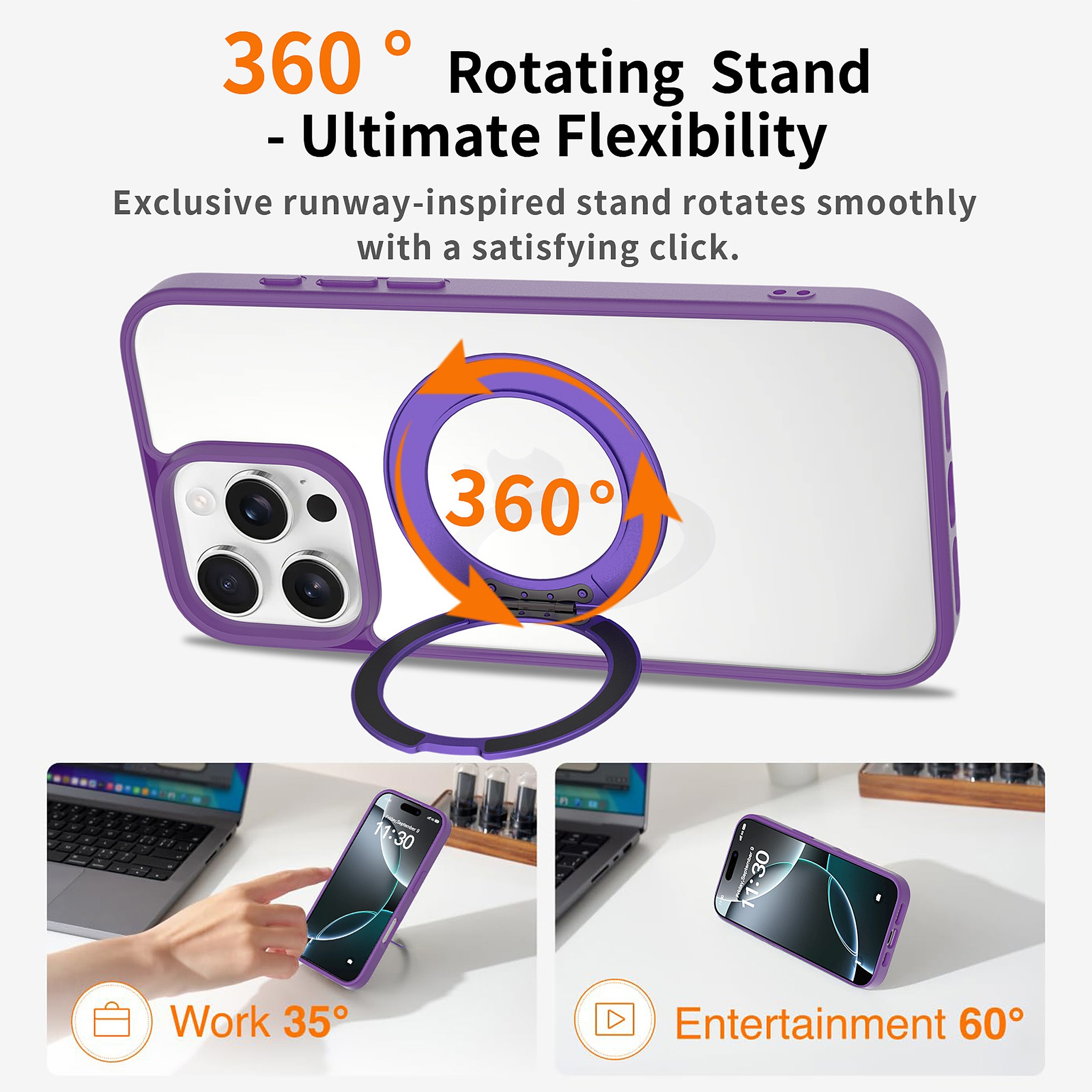 SendaFit Clear 360° Stand Case for iPhone 16 Pro Max detail 7