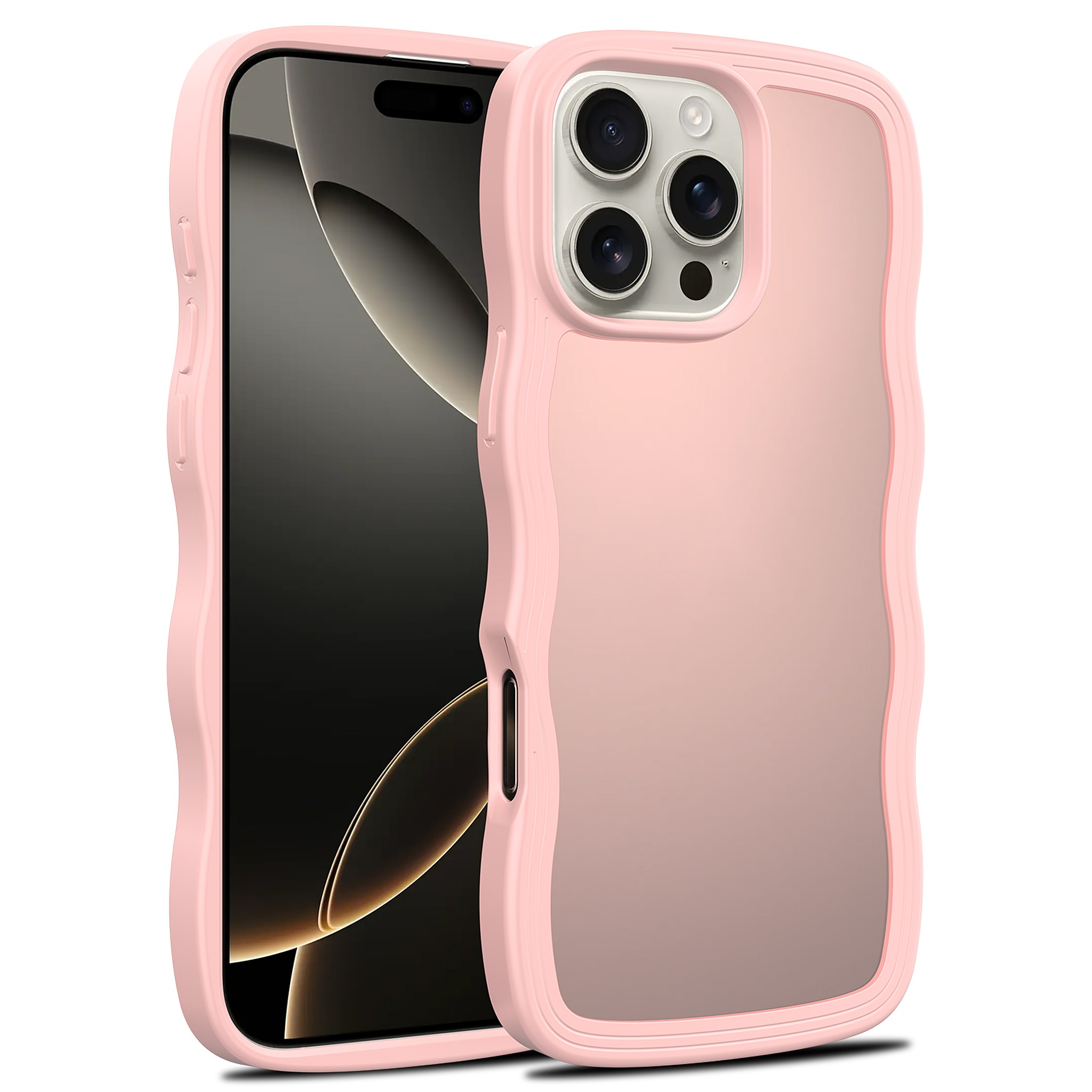 SendaFit Wavy Matte Case for iPhone 16 Pro Max (Orange Accent) - Light Pink