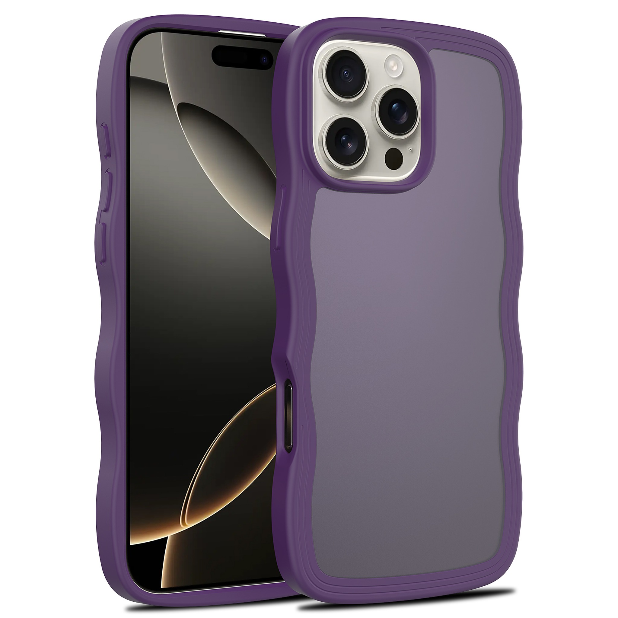 SendaFit Wavy Matte Case for iPhone 16 Pro Max (Orange Accent) - Deep Purple
