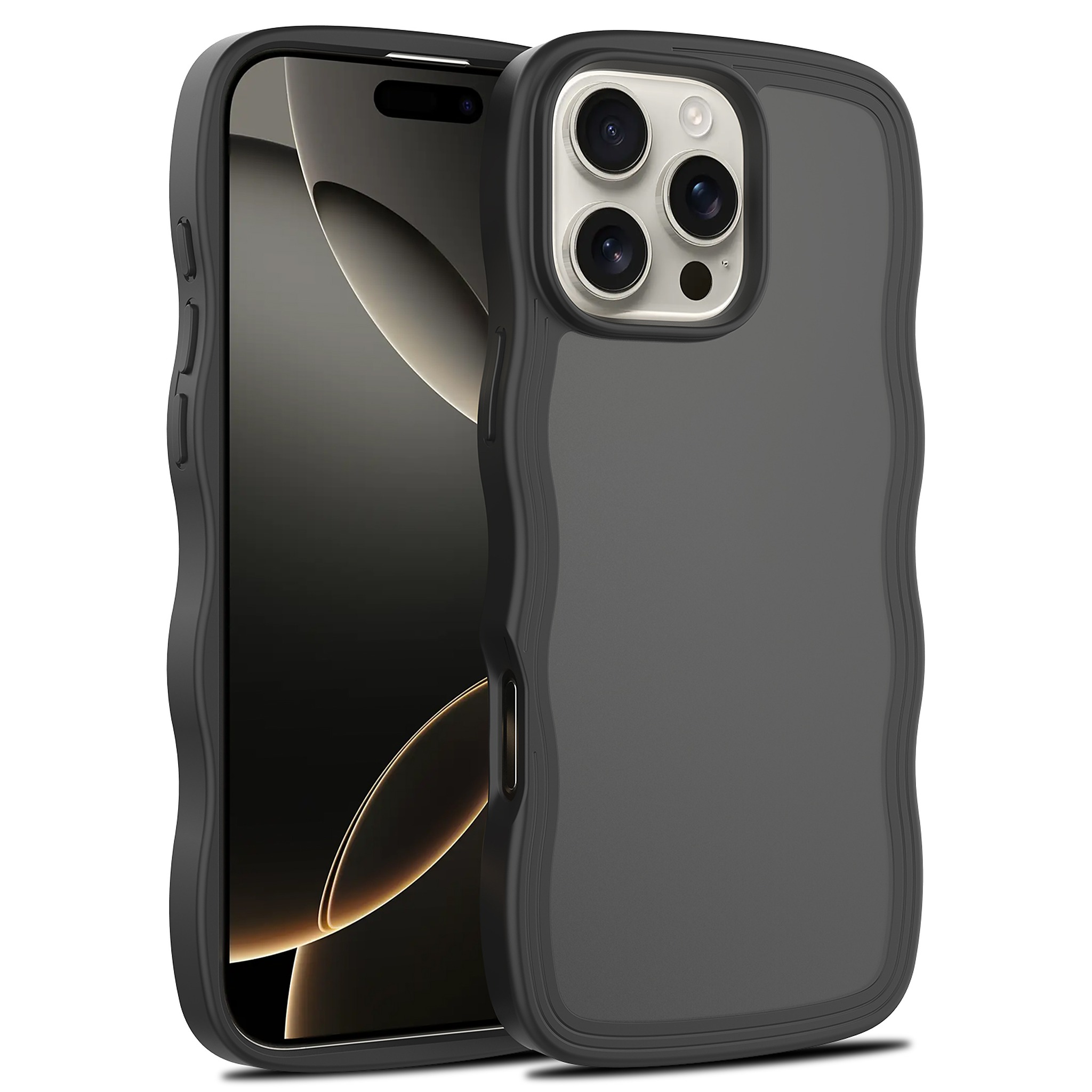 SendaFit Wavy Matte Case for iPhone 16 Pro Max (Orange Accent) - Matte Black