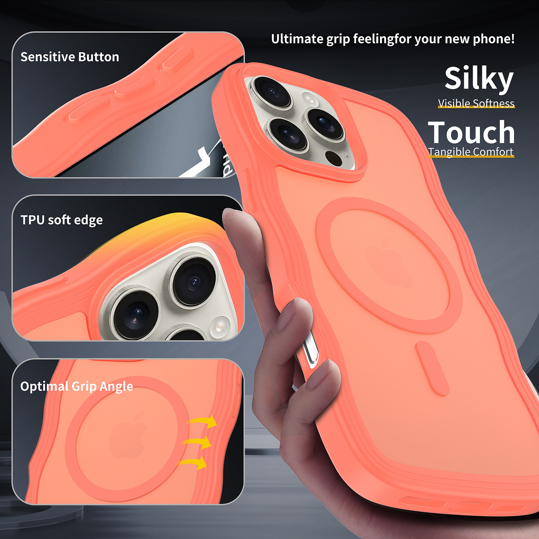 SendaFit Wavy Matte MagSafe Case for iPhone 16 Pro Max (Orange Accent) detail 27