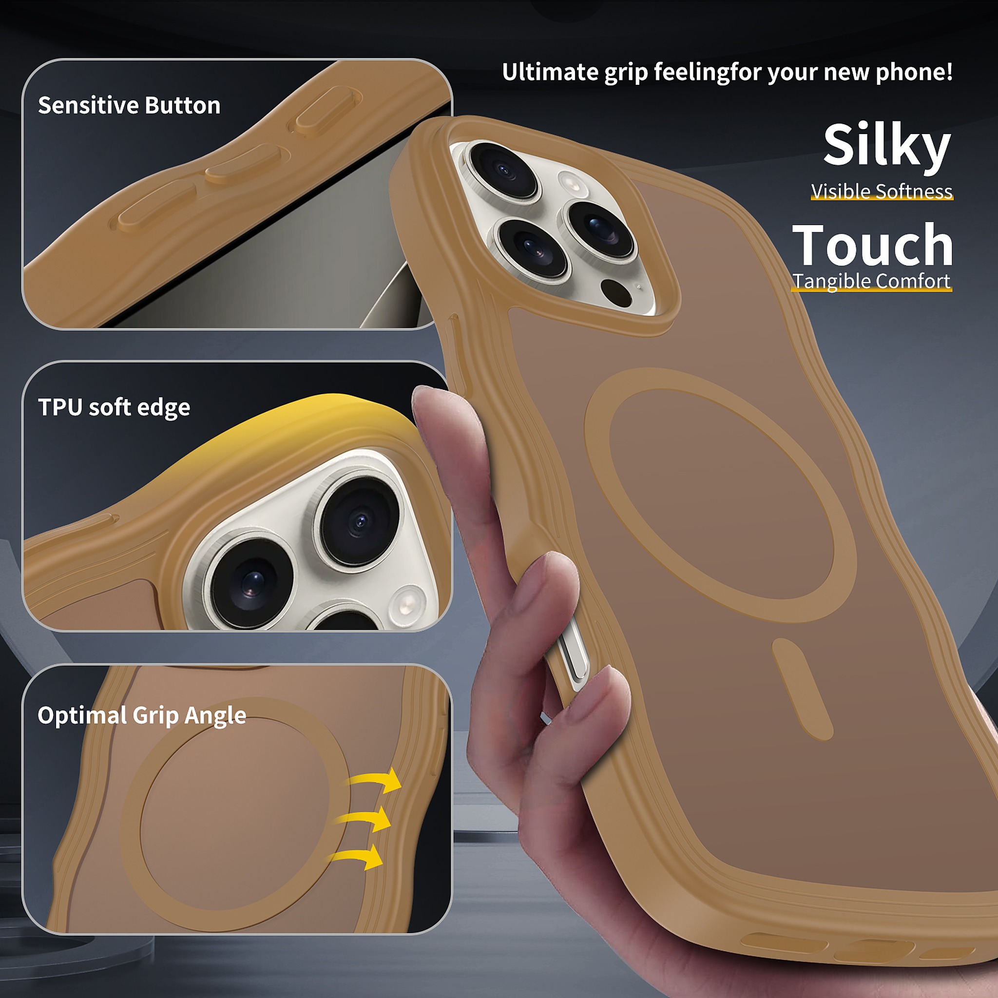 SendaFit Wavy Matte MagSafe Case for iPhone 16 Pro Max (Orange Accent) detail 4