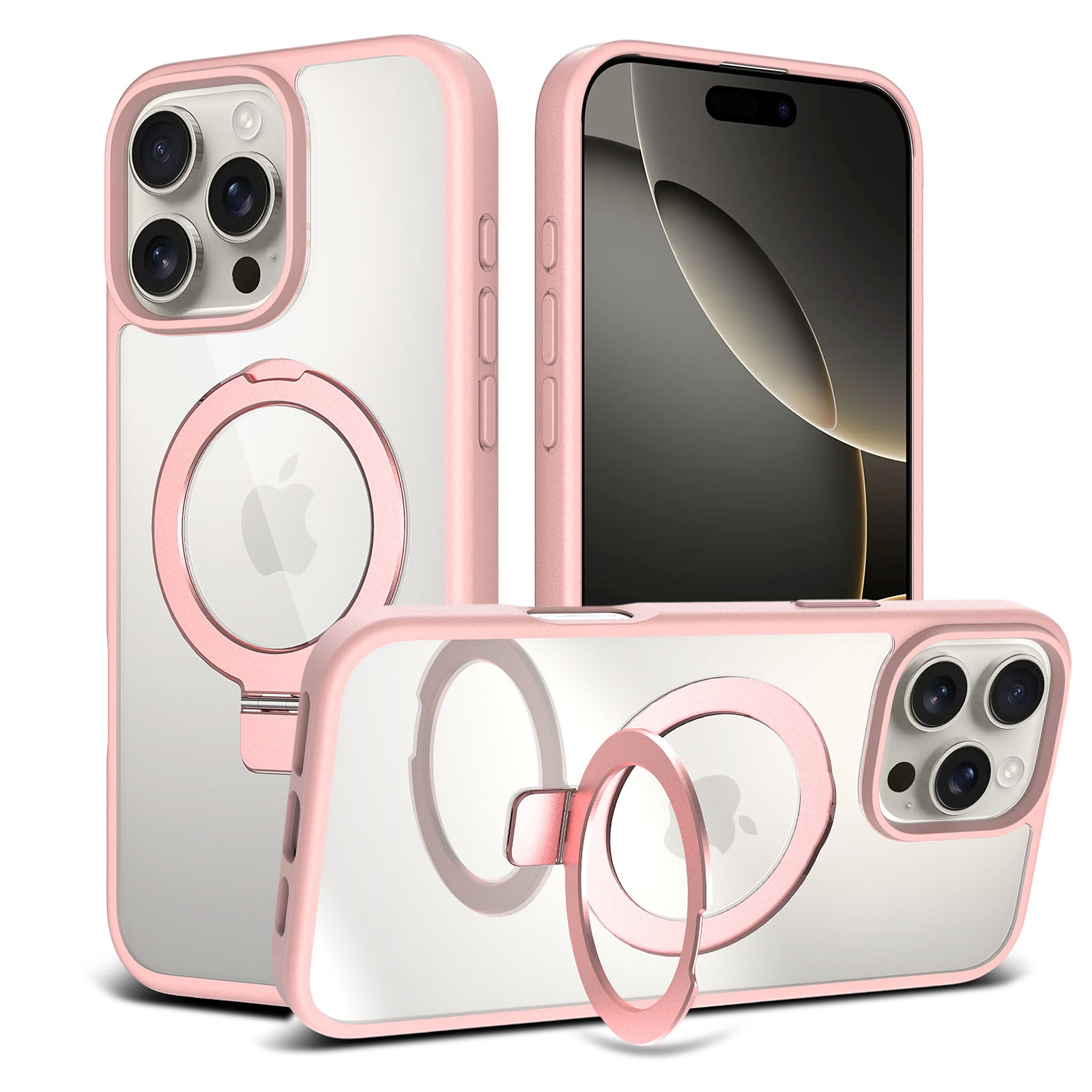 SendaFit Clear Racket-Stand Case for iPhone 16 Pro Max - Light Pink