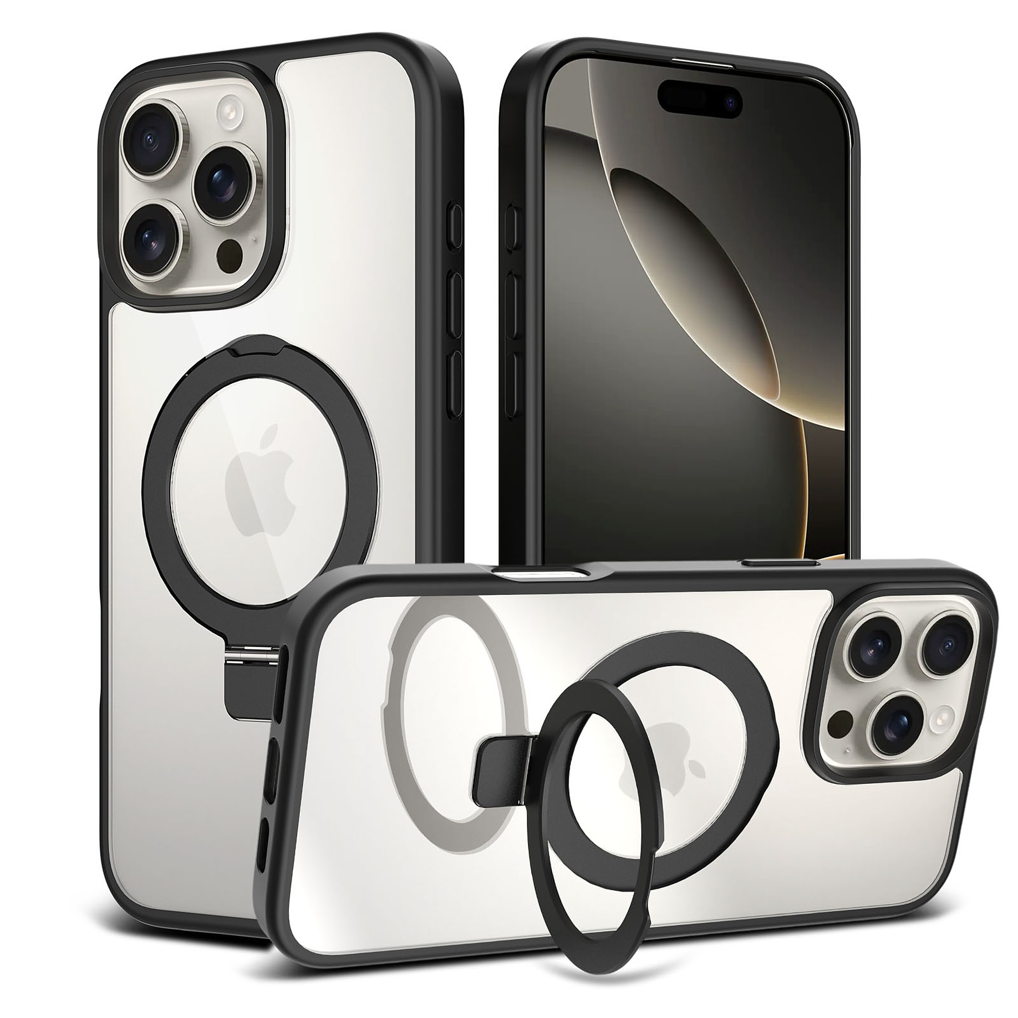 SendaFit Clear Racket-Stand Case for iPhone 16 Pro Max - Black