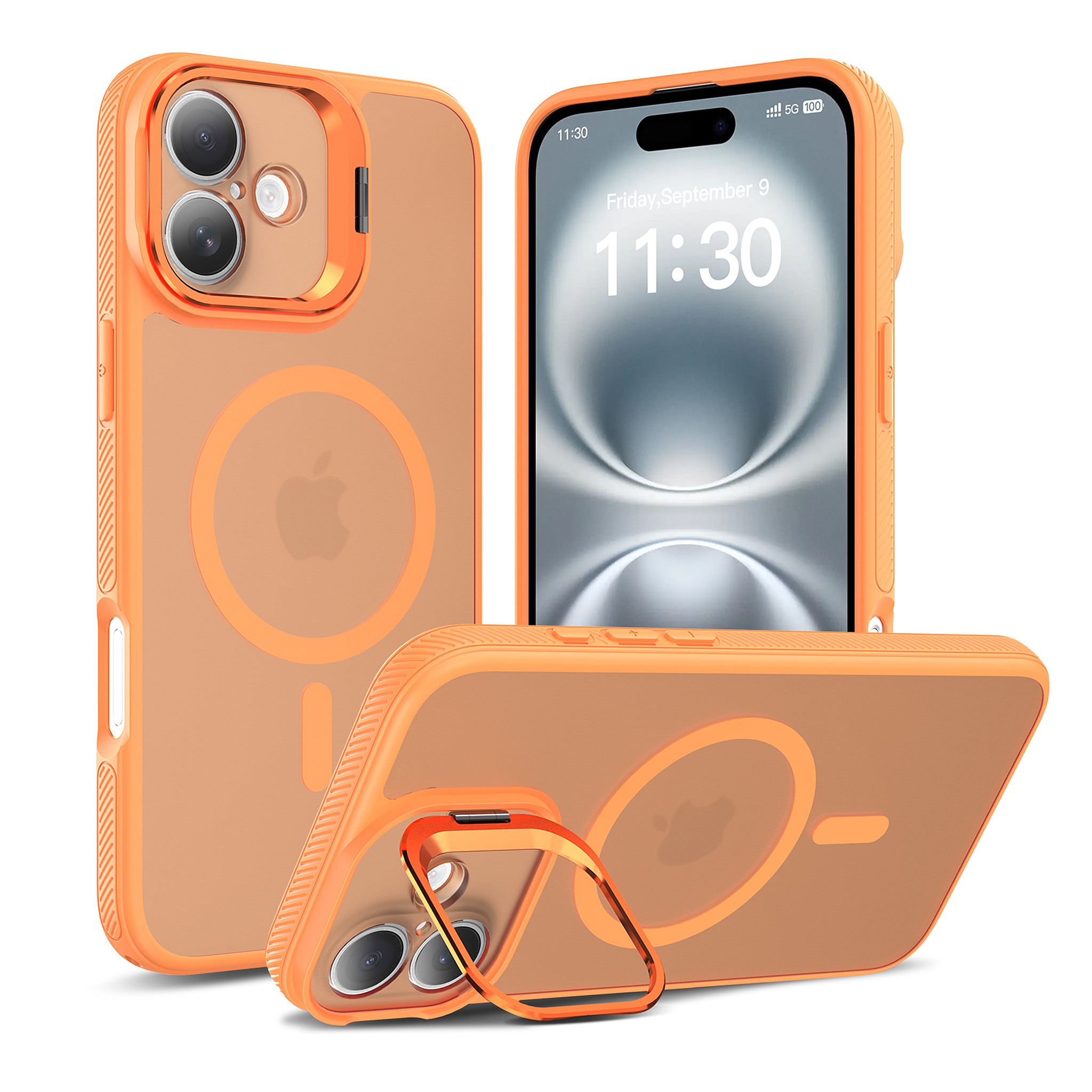 SendaFit Precise-Cutout Camera Stand MagSafe Case for iPhone 16 Plus - Orange