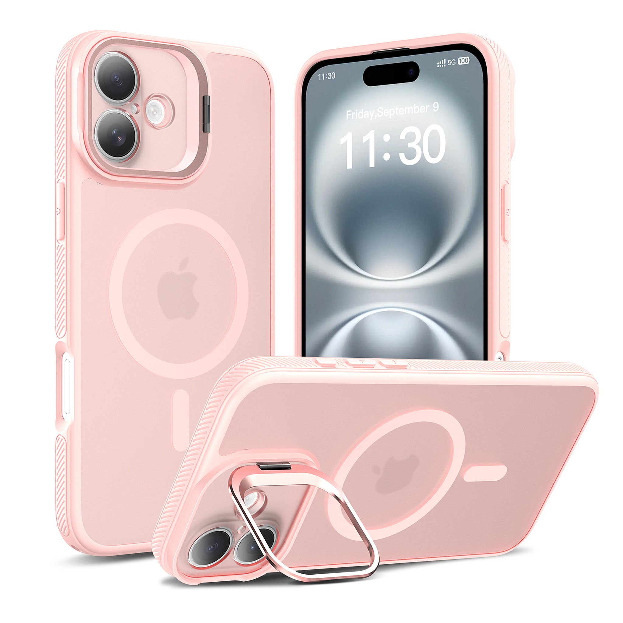 SendaFit Precise-Cutout Camera Stand MagSafe Case for iPhone 16 Plus - Light Pink