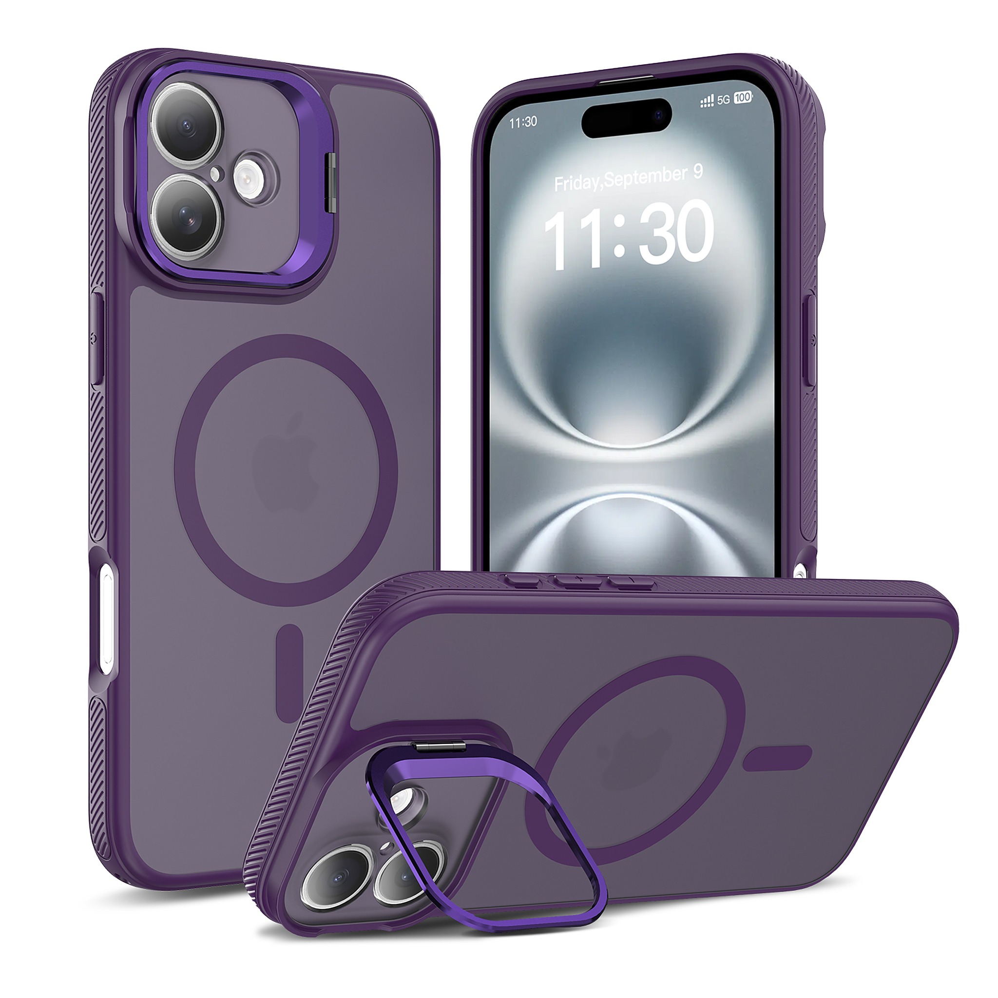 SendaFit Precise-Cutout Camera Stand MagSafe Case for iPhone 16 Plus - Deep Purple