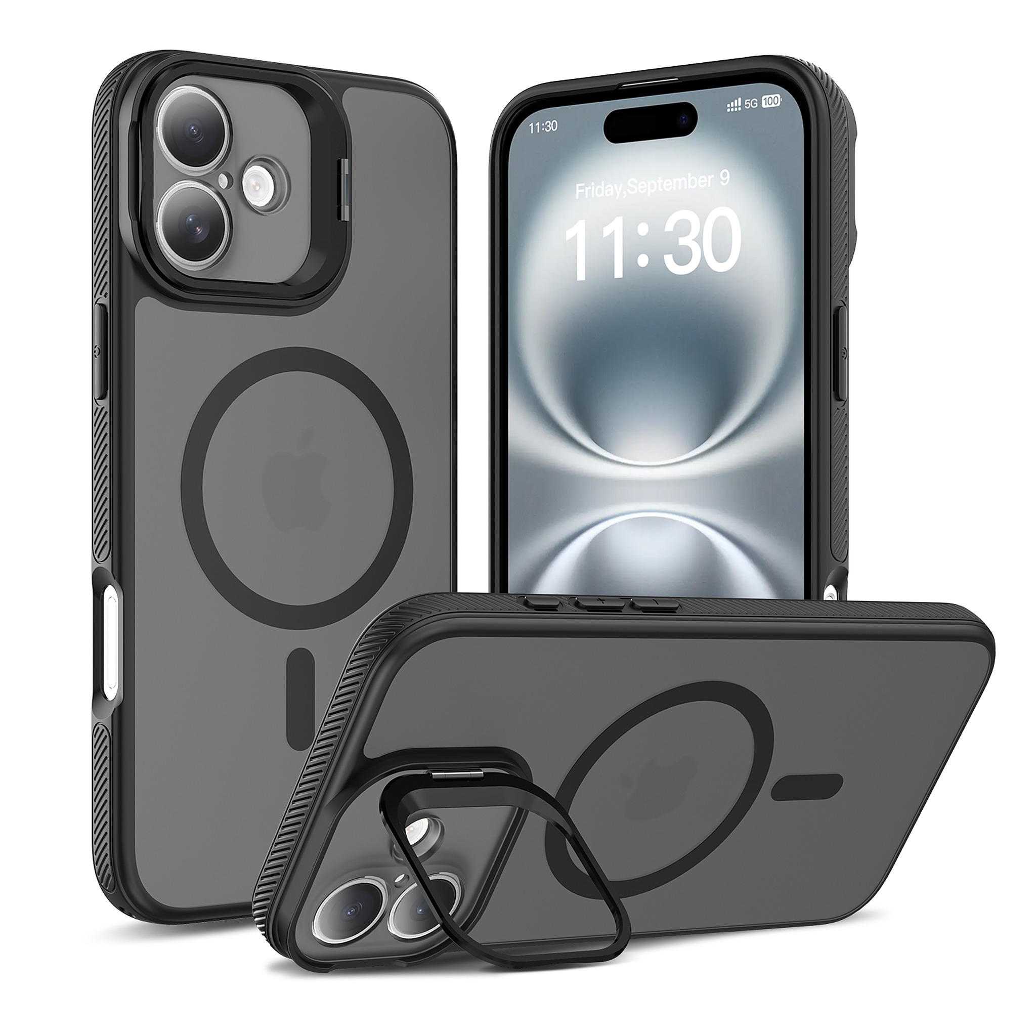 SendaFit Precise-Cutout Camera Stand MagSafe Case for iPhone 16 Plus - Matte Black