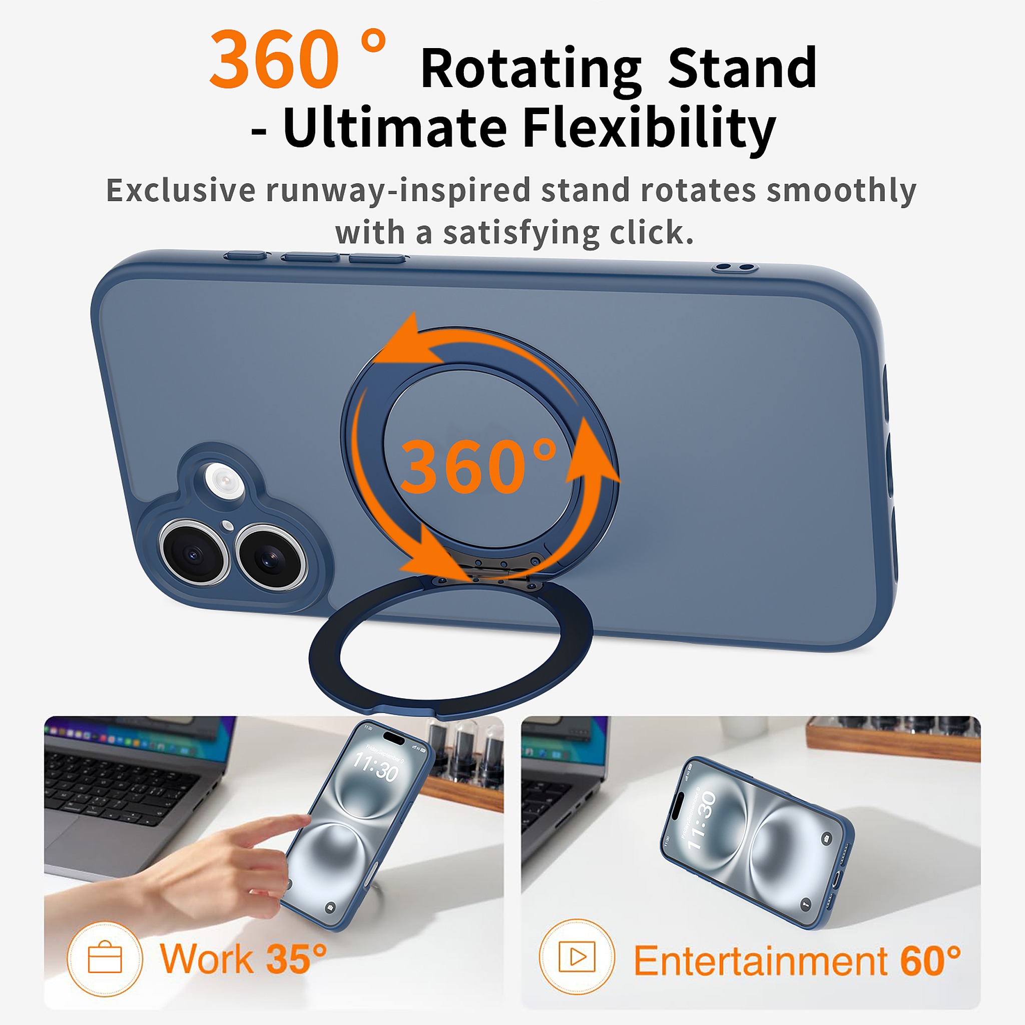 SendaFit Precise-Cutout Matte Skin-Feel 360° Stand Case for iPhone 16 Plus detail 11
