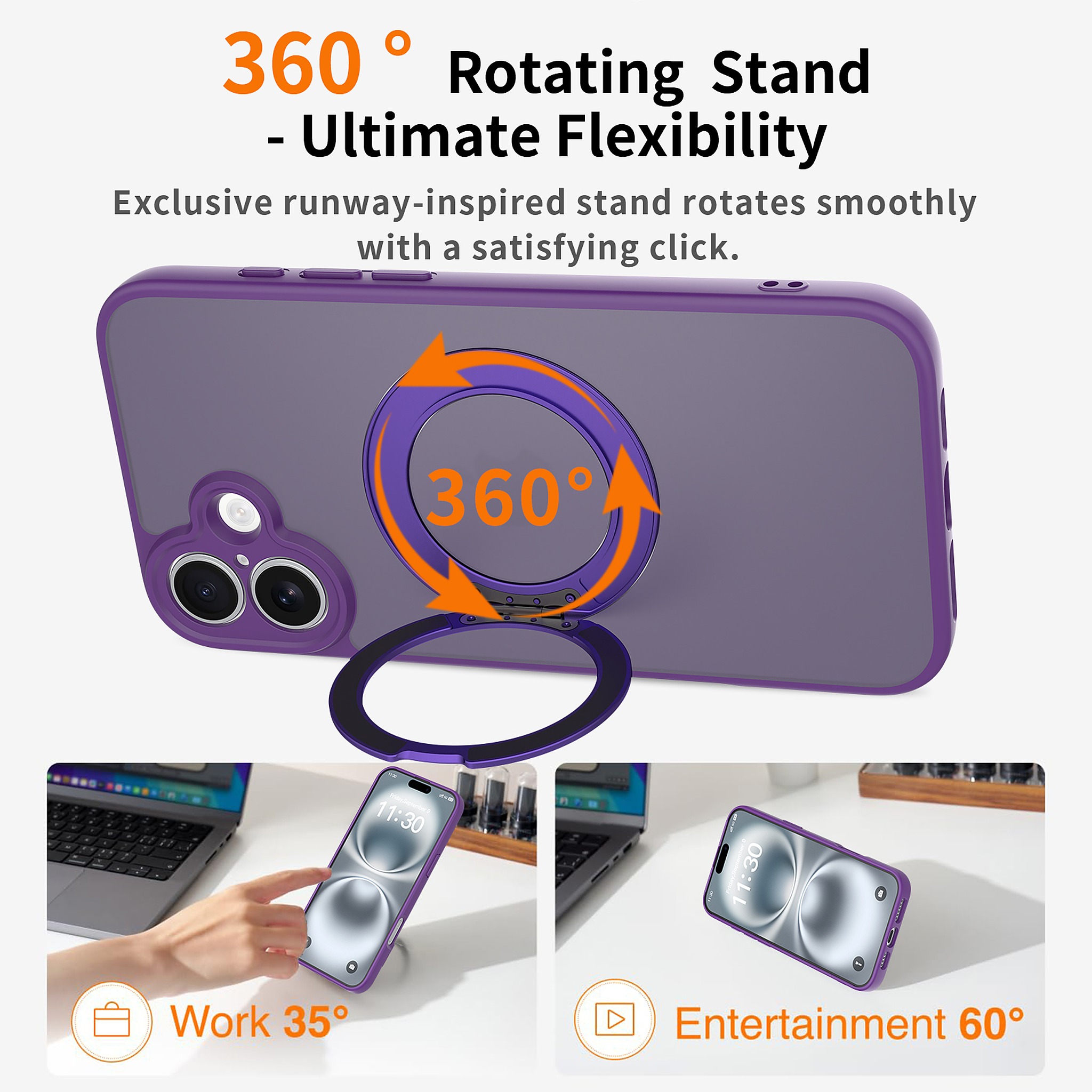 SendaFit Precise-Cutout Matte Skin-Feel 360° Stand Case for iPhone 16 Plus detail 14