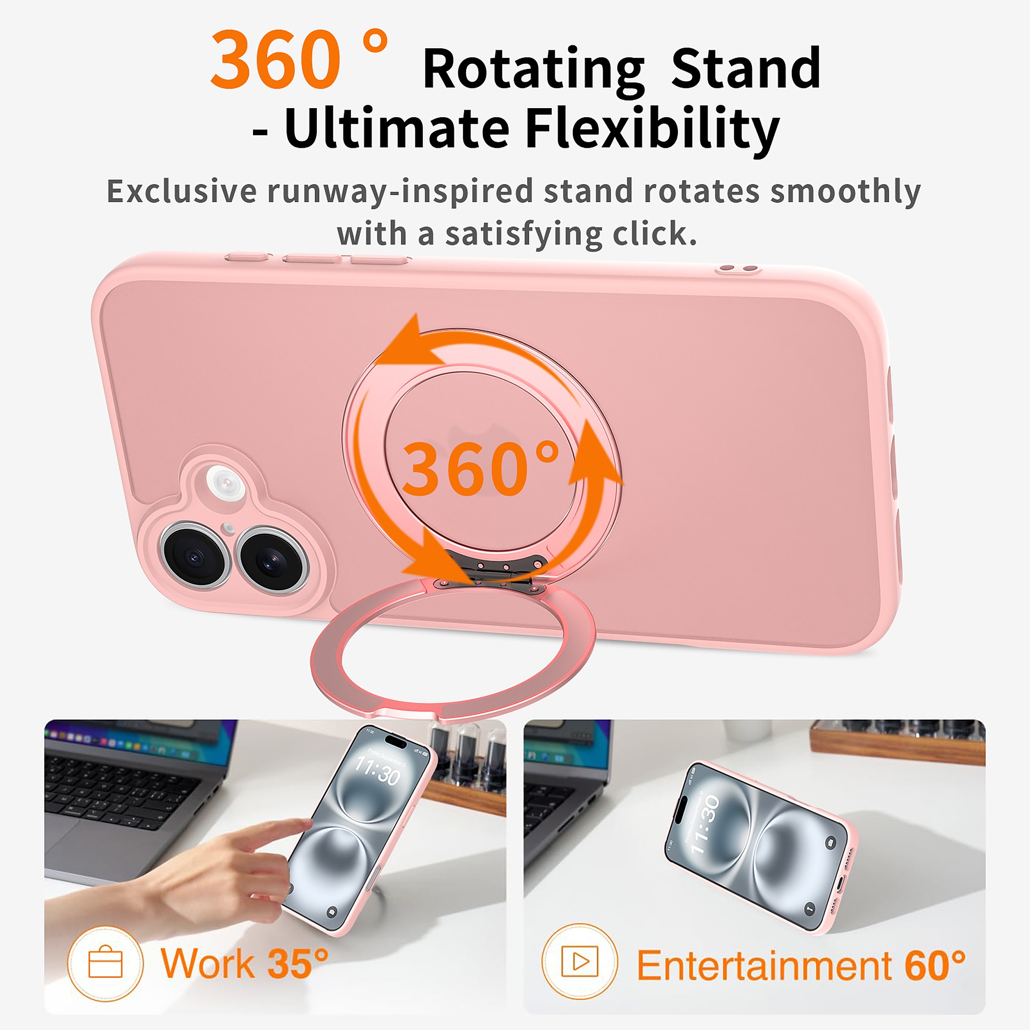 SendaFit Precise-Cutout Matte Skin-Feel 360° Stand Case for iPhone 16 Plus detail 15