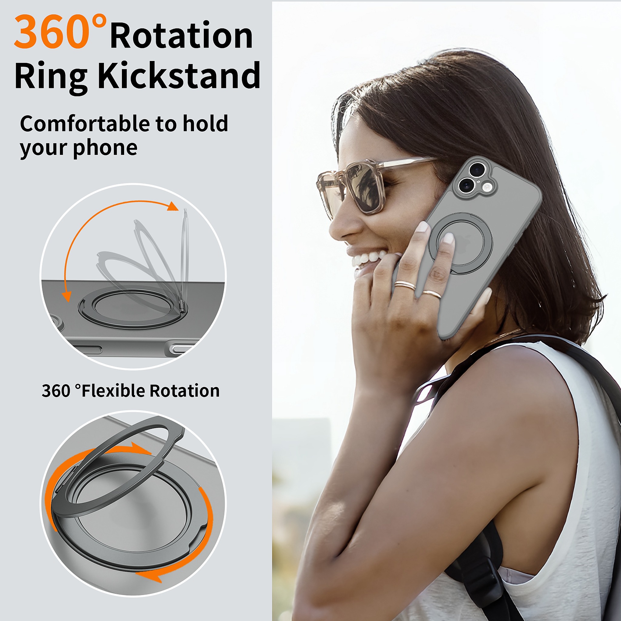 SendaFit Precise-Cutout Matte Skin-Feel 360° Stand Case for iPhone 16 Plus detail 7