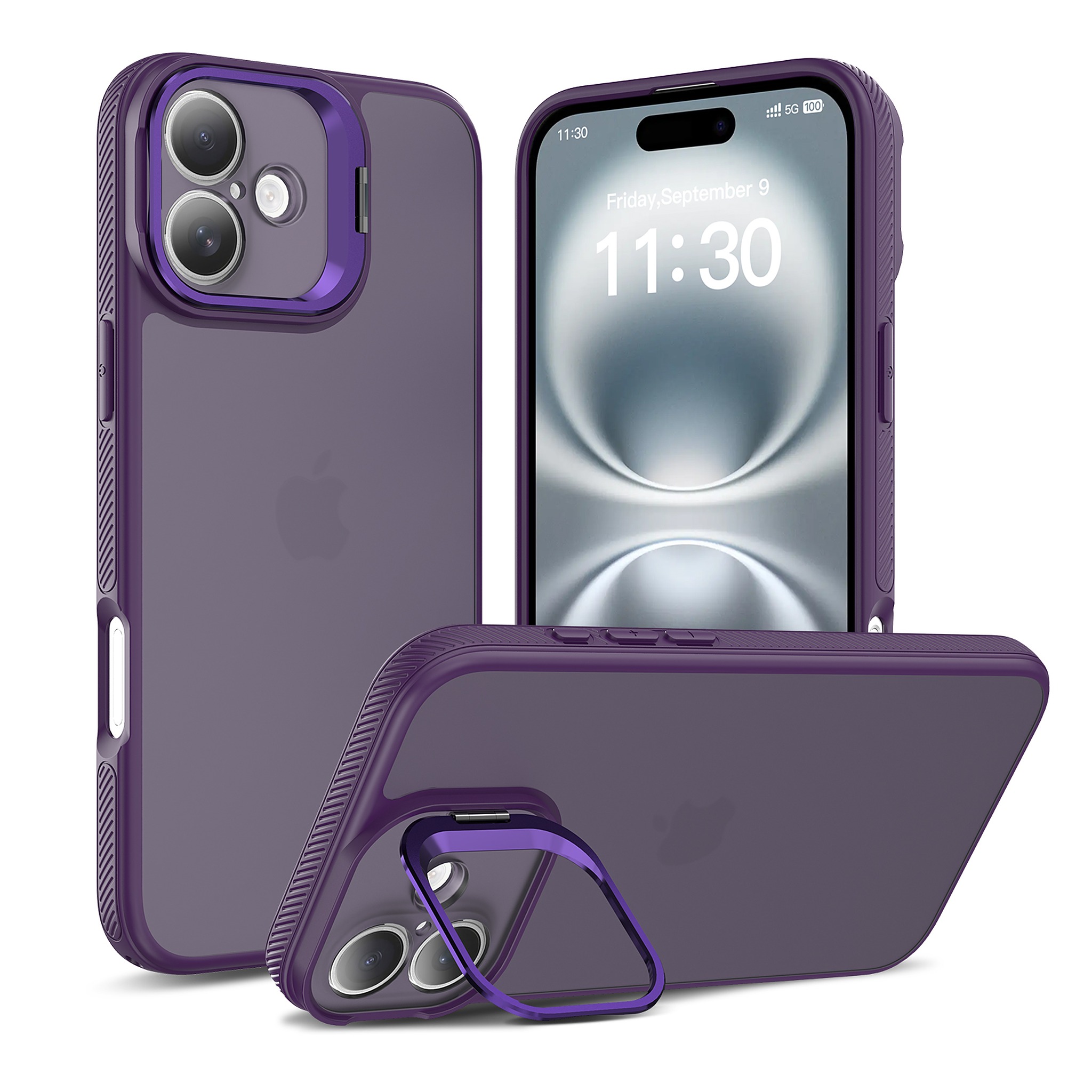 SendaFit Precise-Cutout Camera Stand Case for iPhone 16 Plus - Deep Purple