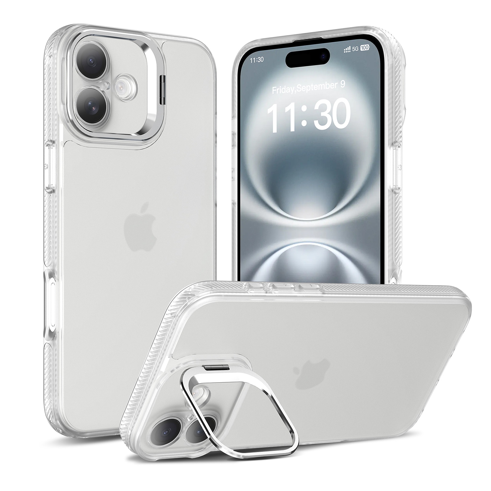 SendaFit Precise-Cutout Camera Stand Case for iPhone 16 Plus - Frosted Clear