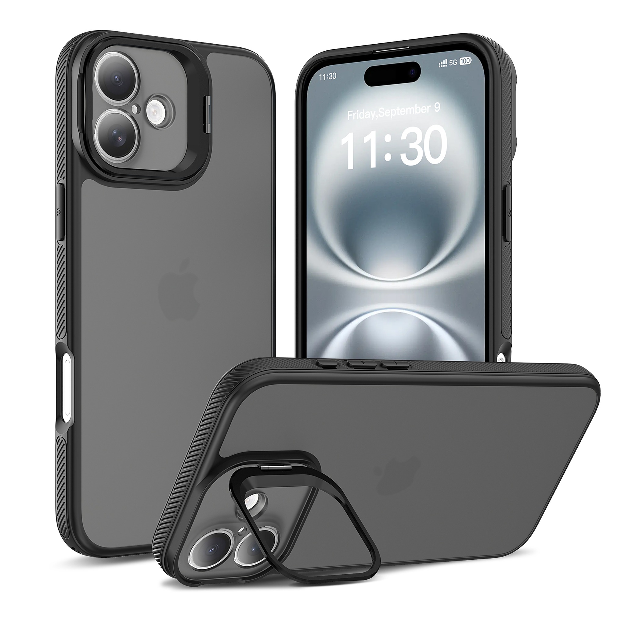 SendaFit Precise-Cutout Camera Stand Case for iPhone 16 Plus - Matte Black