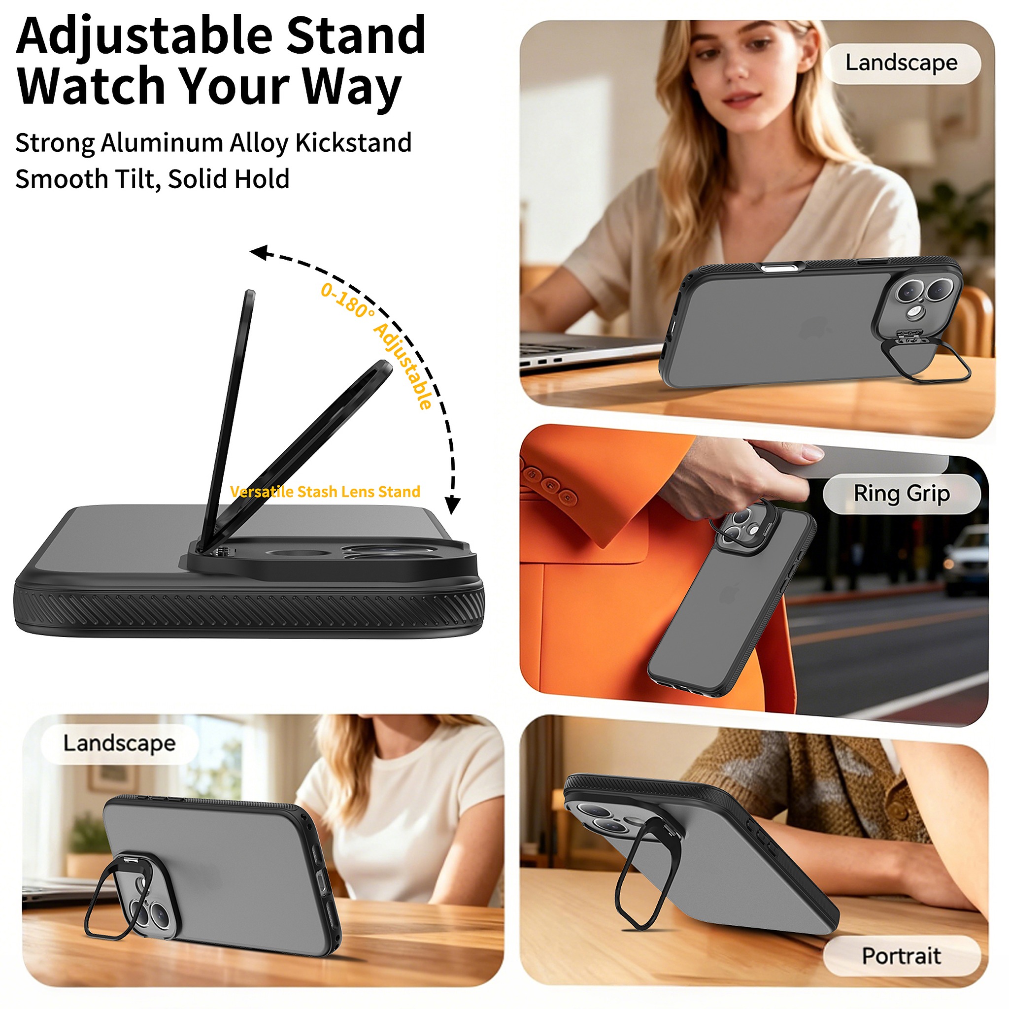 SendaFit Precise-Cutout Camera Stand Case for iPhone 16 Plus detail 1