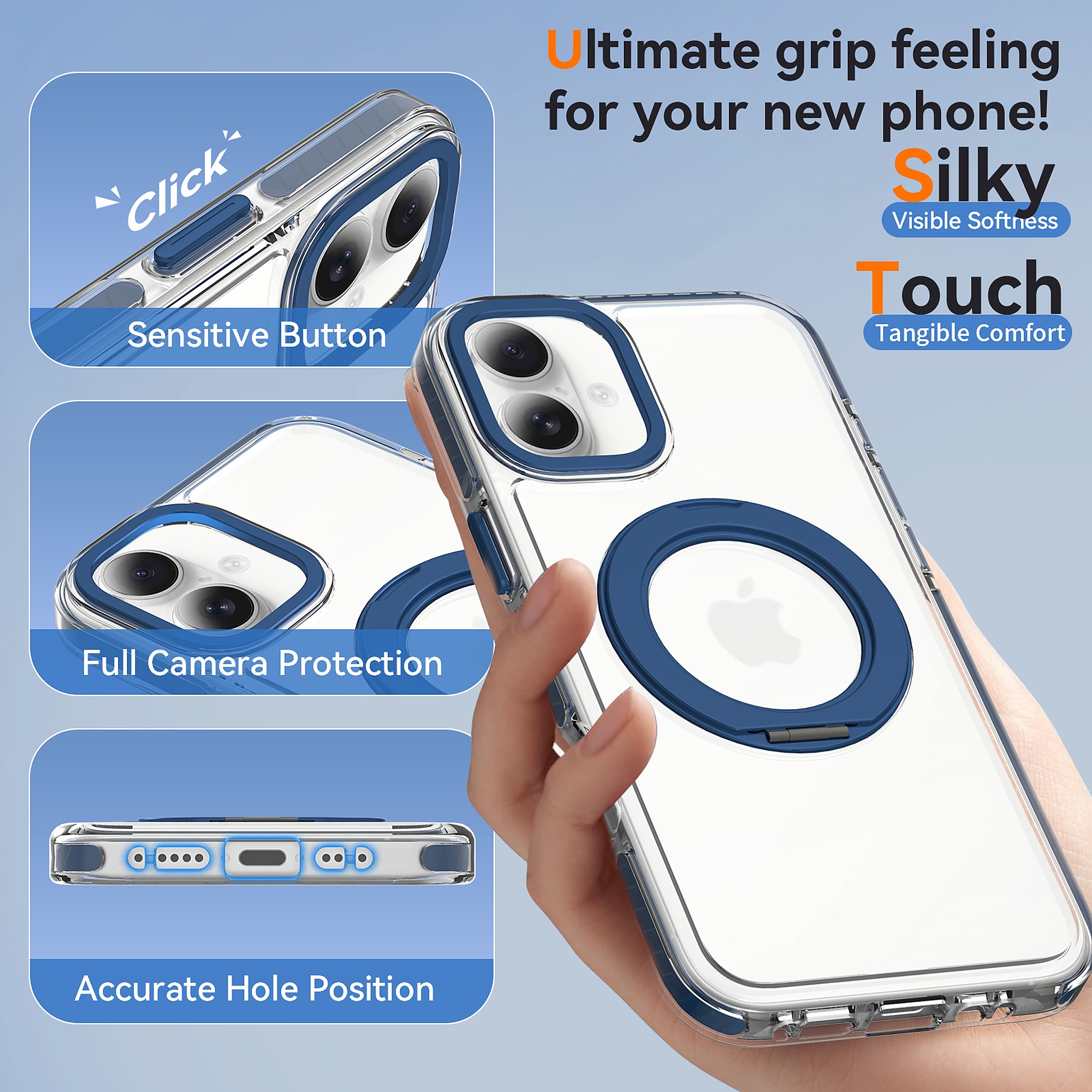 SendaFit Iridescent Clear 360° Stand Case for iPhone 16 Plus detail 1
