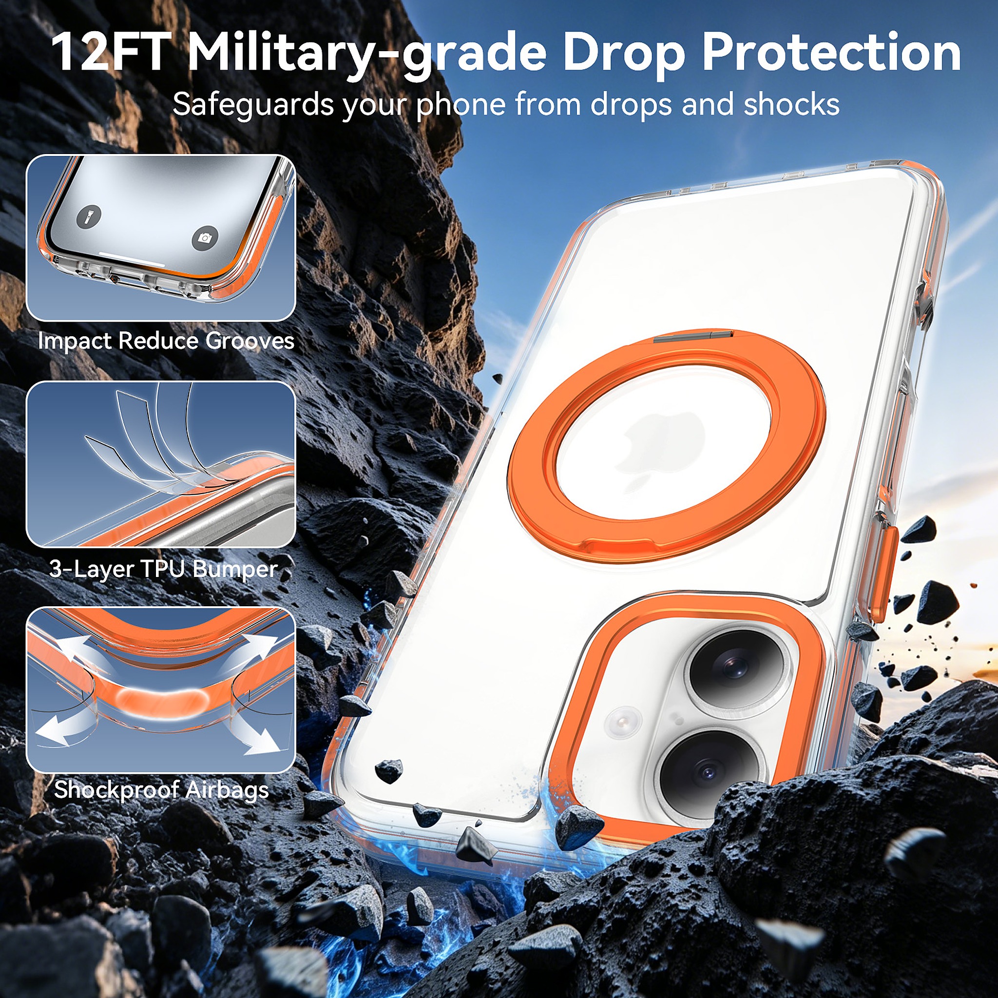 SendaFit Iridescent Clear 360° Stand Case for iPhone 16 Plus detail 13