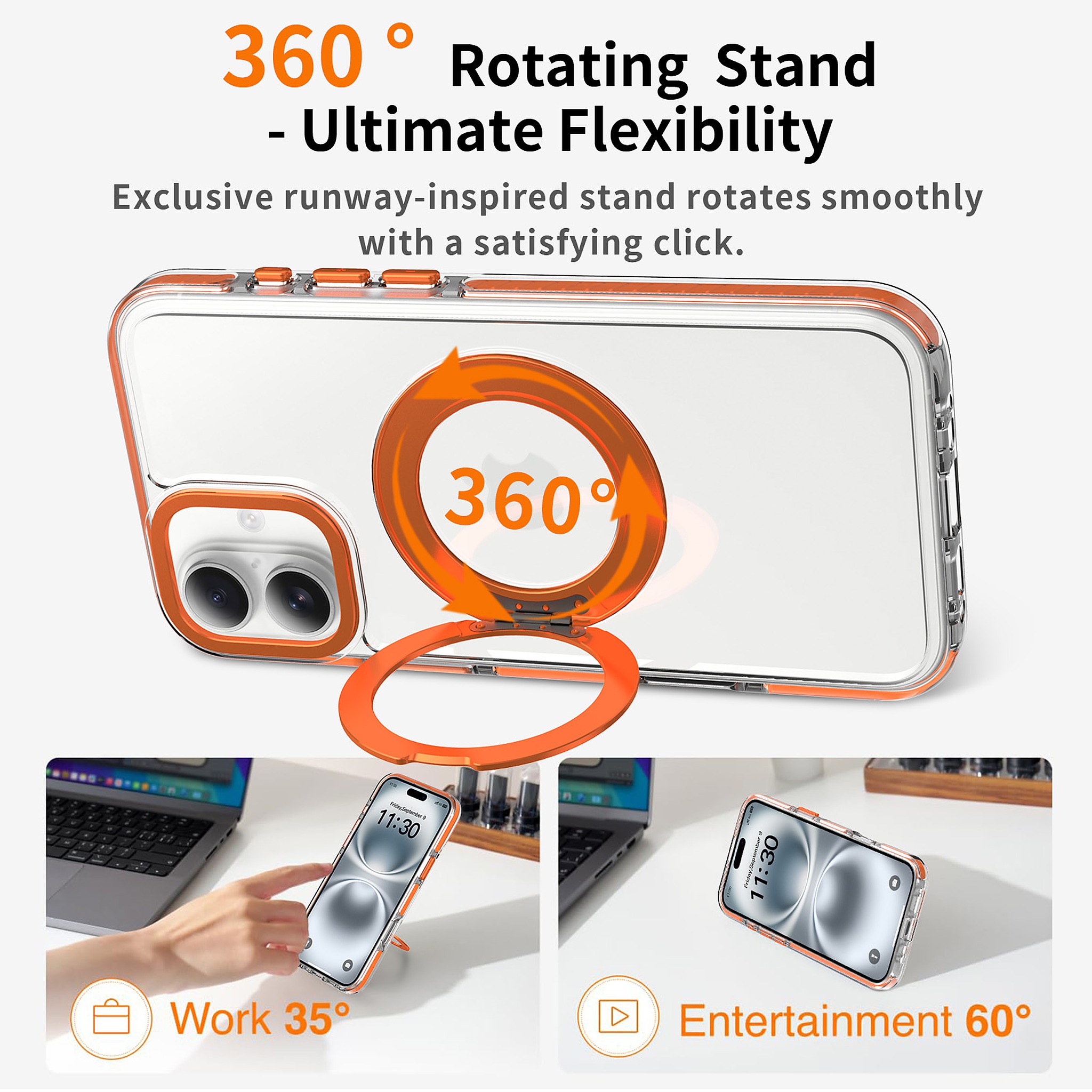 SendaFit Iridescent Clear 360° Stand Case for iPhone 16 Plus detail 14