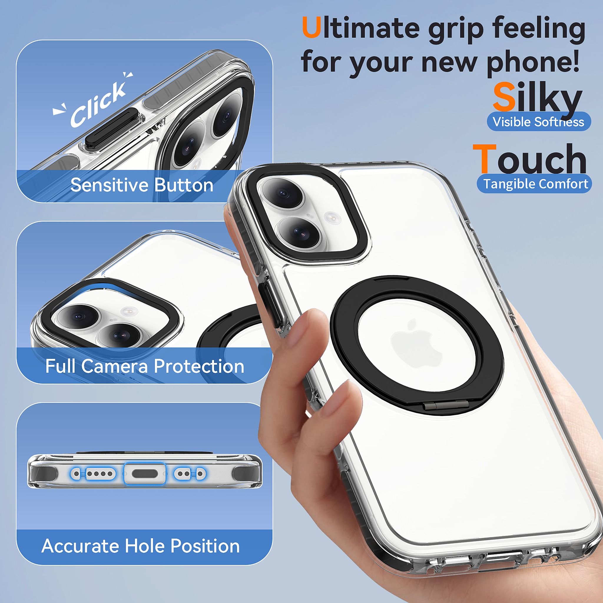 SendaFit Iridescent Clear 360° Stand Case for iPhone 16 Plus detail 16