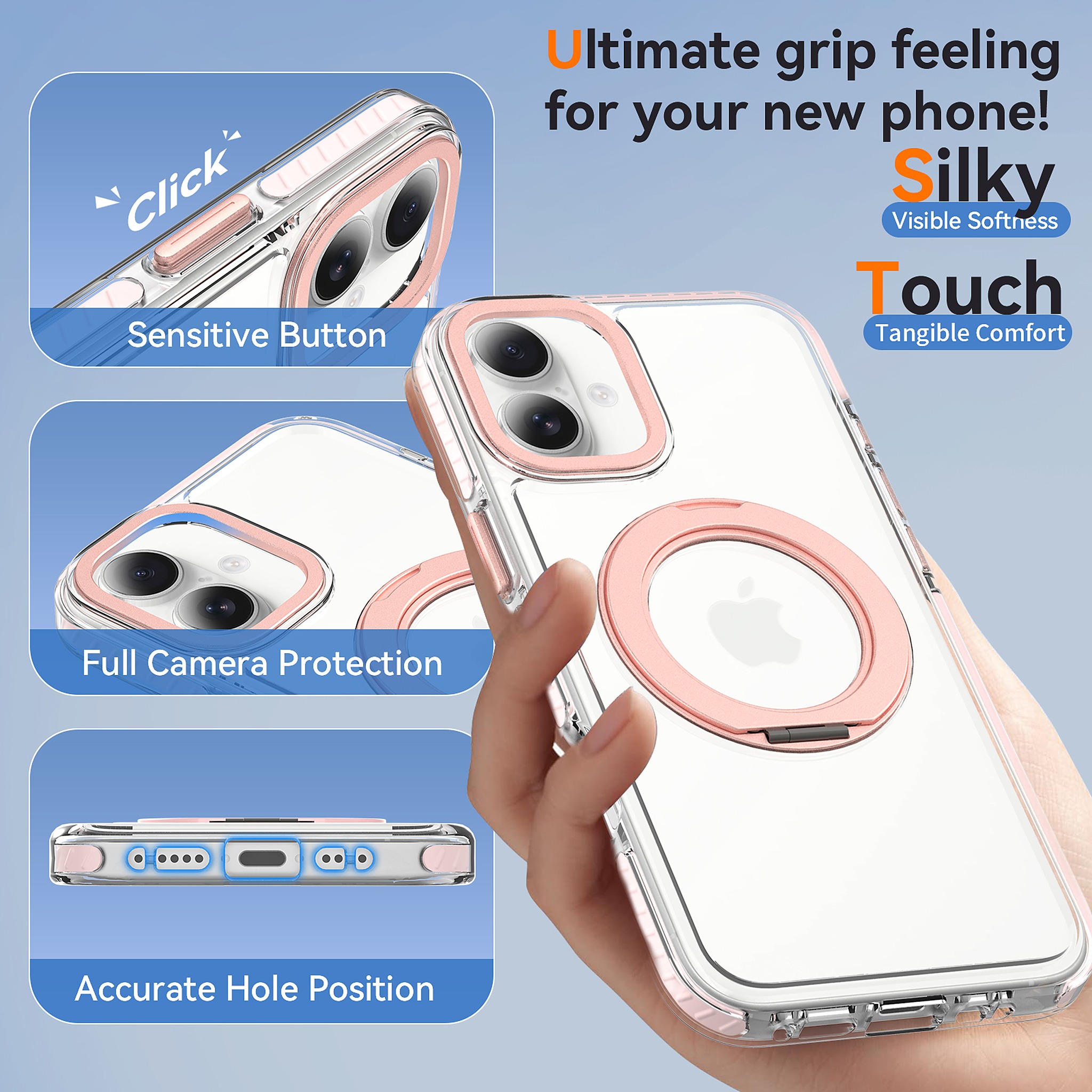 SendaFit Iridescent Clear 360° Stand Case for iPhone 16 Plus detail 17